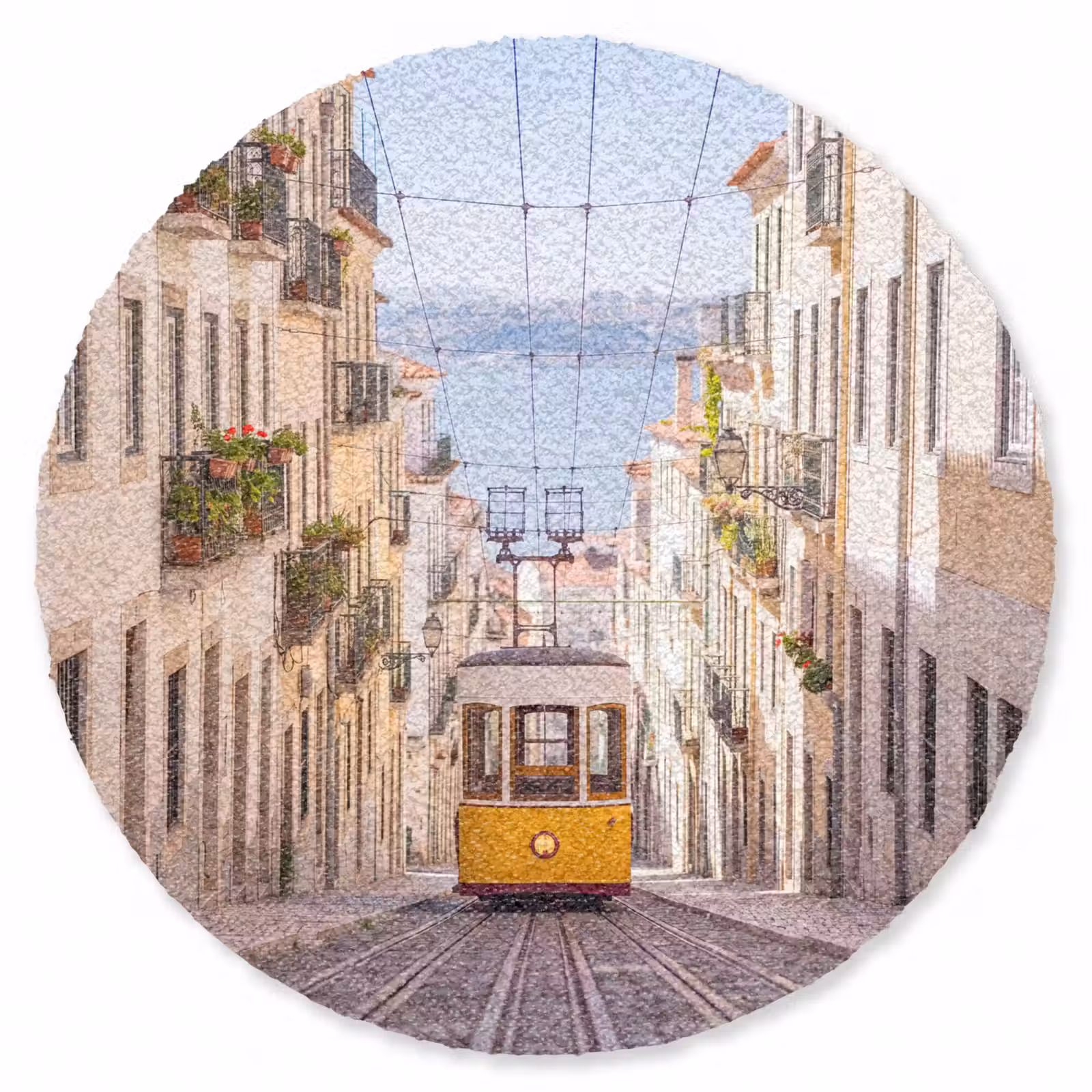 Teppich - Straßenbahn – Straße – Stadt – Architektur – Gelb - Tram - Straat - Stad - Architectuur - Geel Vloerkleed Rond klein