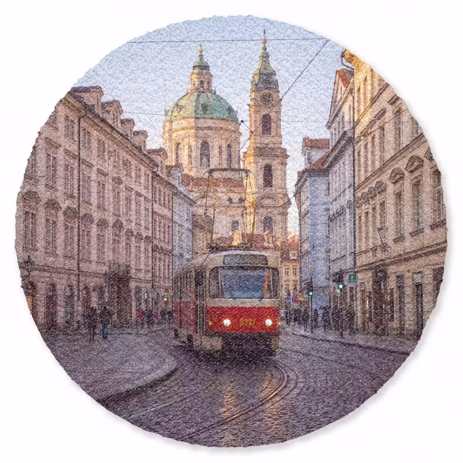 Teppich - Straßenbahn – Straße – Stadtansicht – Klassisch – Rot - Tram - Straat - Stadsgezicht - Klassiek - Rood Vloerkleed Rond klein