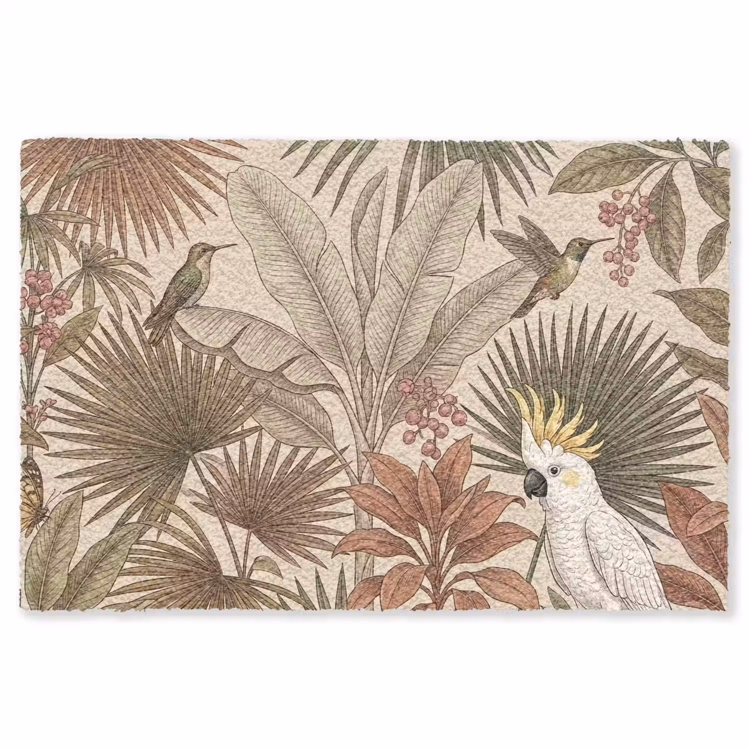 Tropisch - Vogels - Beige Vloerkleed Rechthoek klein -3d