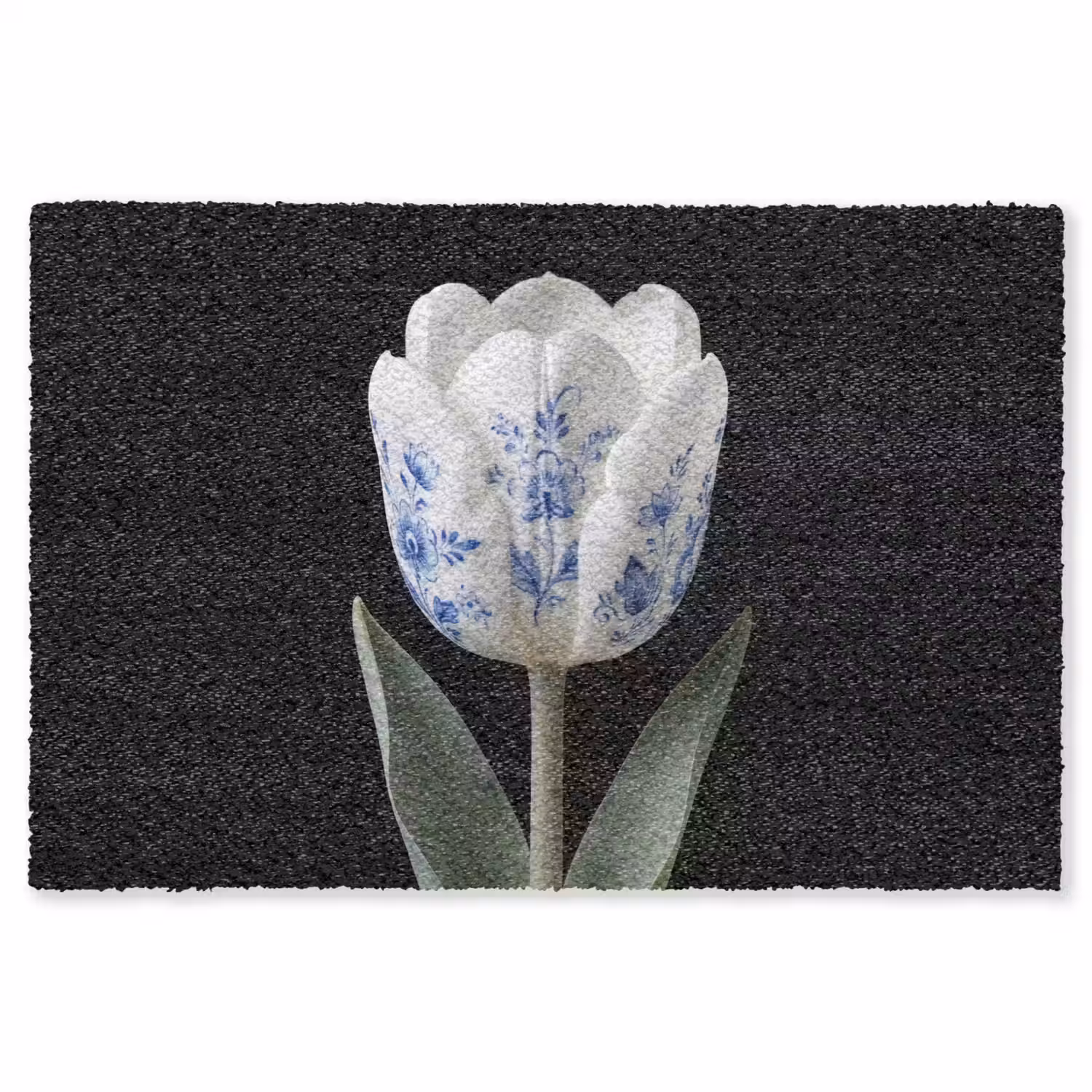 Tulp - Patroon - Blauw Vloerkleed Rechthoek klein -3d
