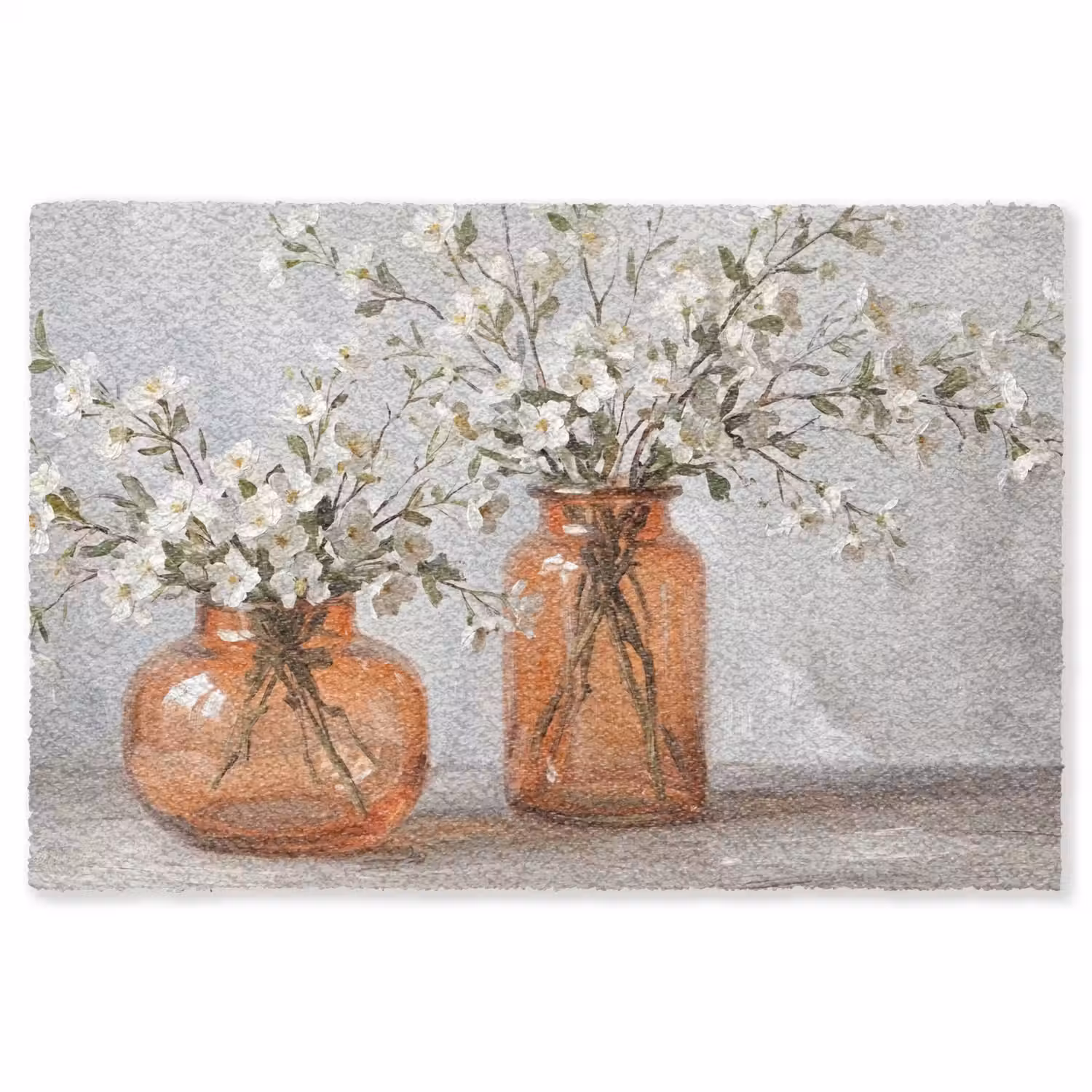 Vazen - Bloemen - Oranje Vloerkleed Rechthoek klein -3d