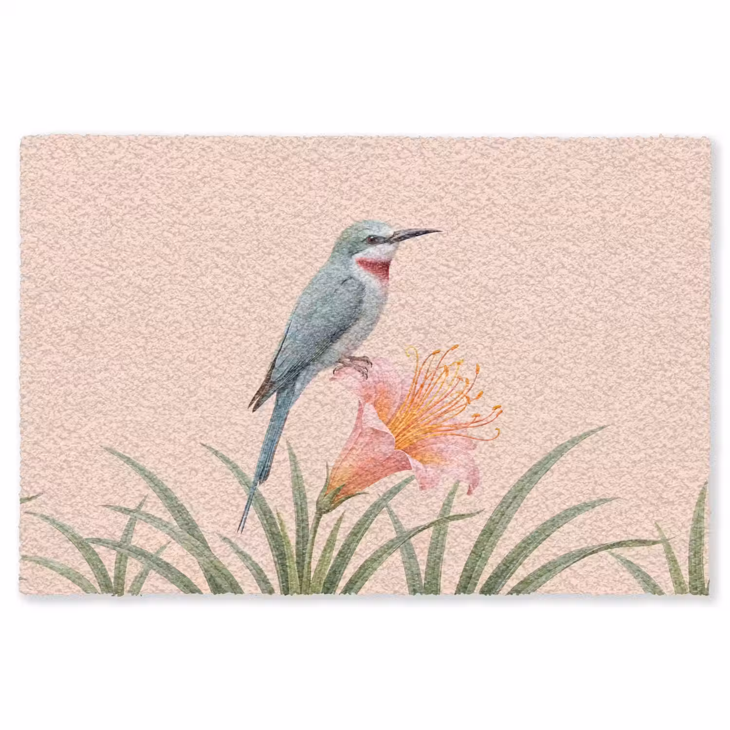 Vogel - Bloem - Natuur - Roze Vloerkleed Rechthoek klein -3d