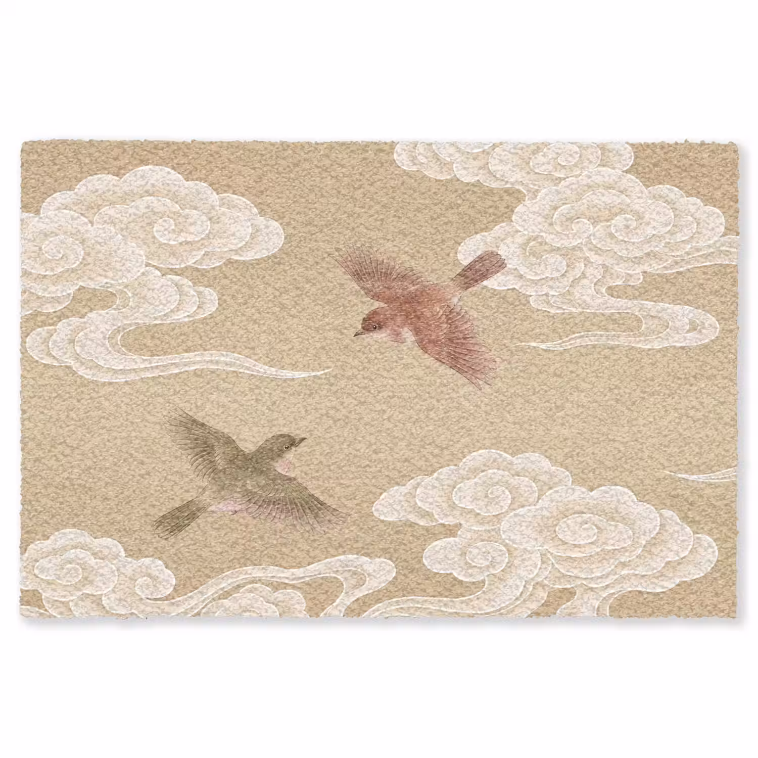 Vogels - Vliegen - Beige Vloerkleed Rechthoek klein -3d
