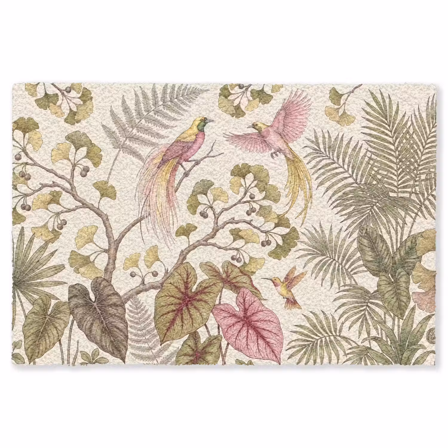 Vogels - Tropisch - Botanisch - Roze Vloerkleed Rechthoek klein -3d