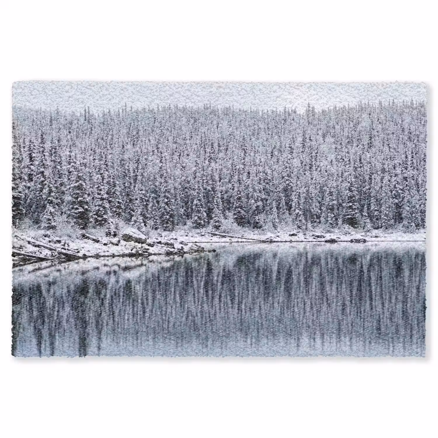 Bos - Reflectie - Meer - Winter - Serene Vloerkleed Rechthoek klein -3d