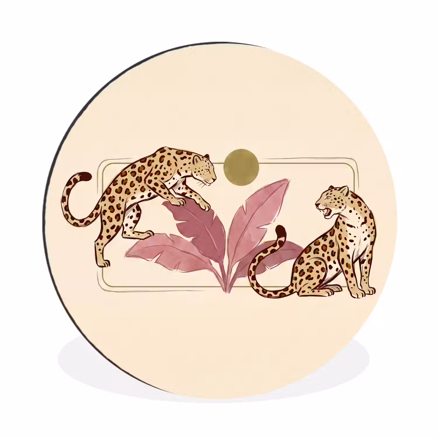 Dieren - Kat - Jungle - Illustratie - Beige Wandcirkel aluminium klein -3d