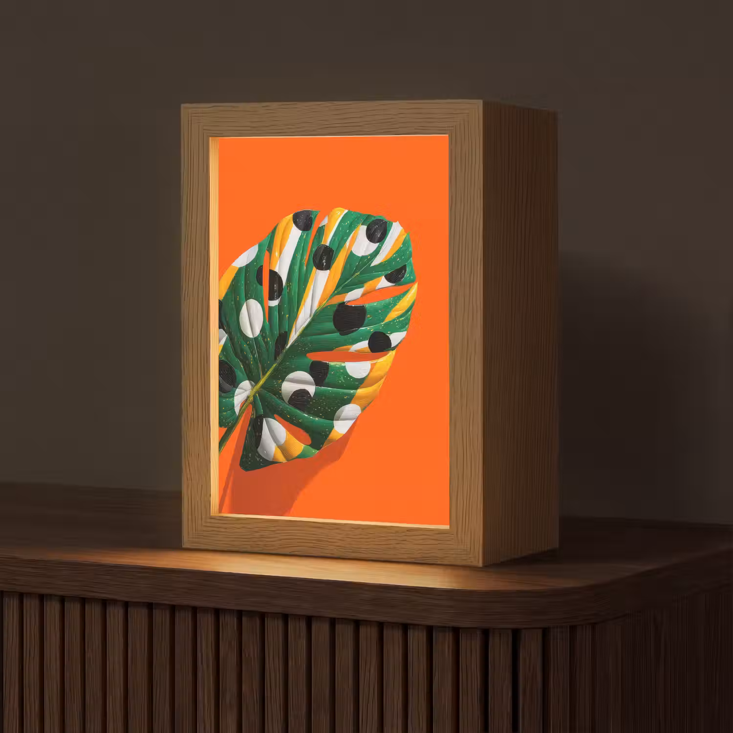 Blad - Oranje - Stippen - Kleurrijk Light Box met kabel (Tafellamp) klein -z3d_website