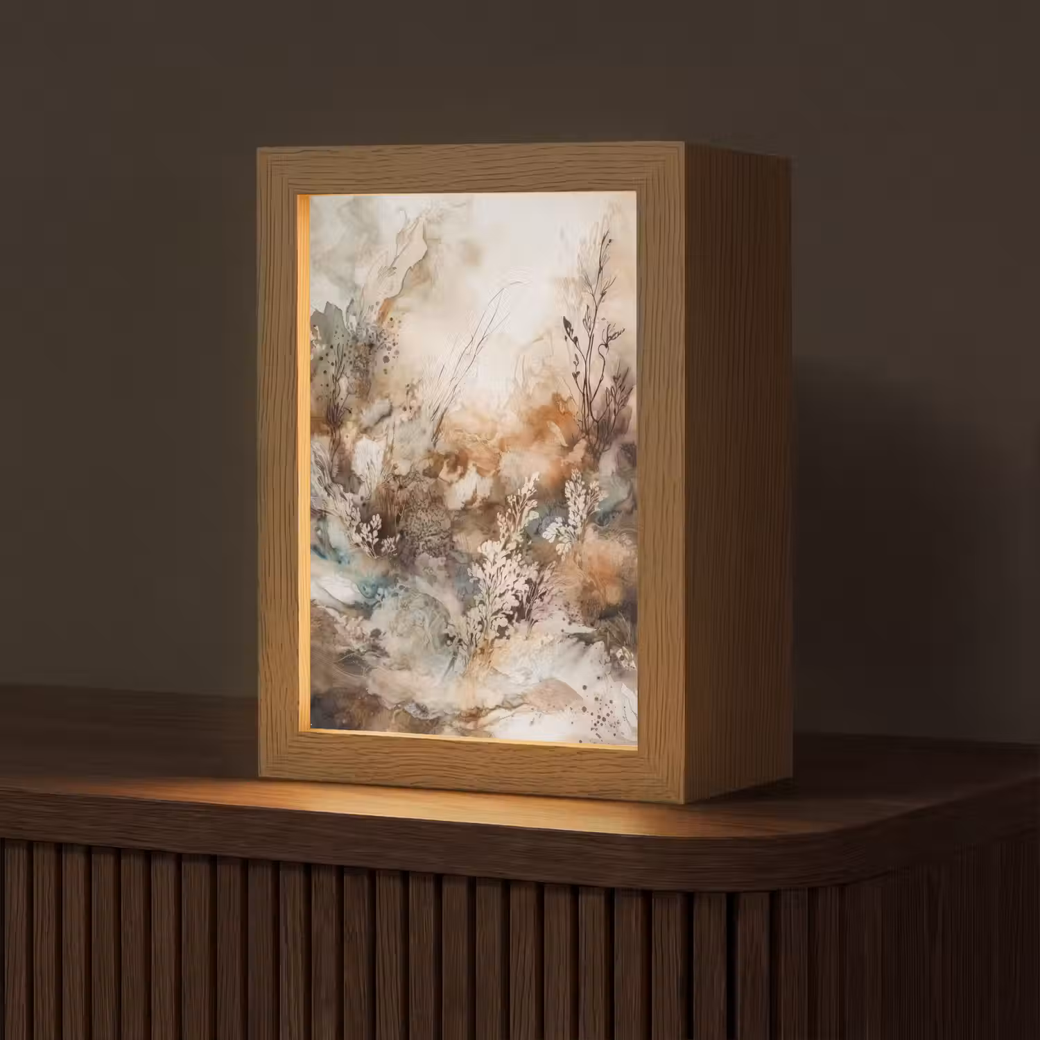 Abstract - Beige - Verf - Kunst - Natuur - Bloemen Light Box met kabel (Tafellamp) klein -z3d_website