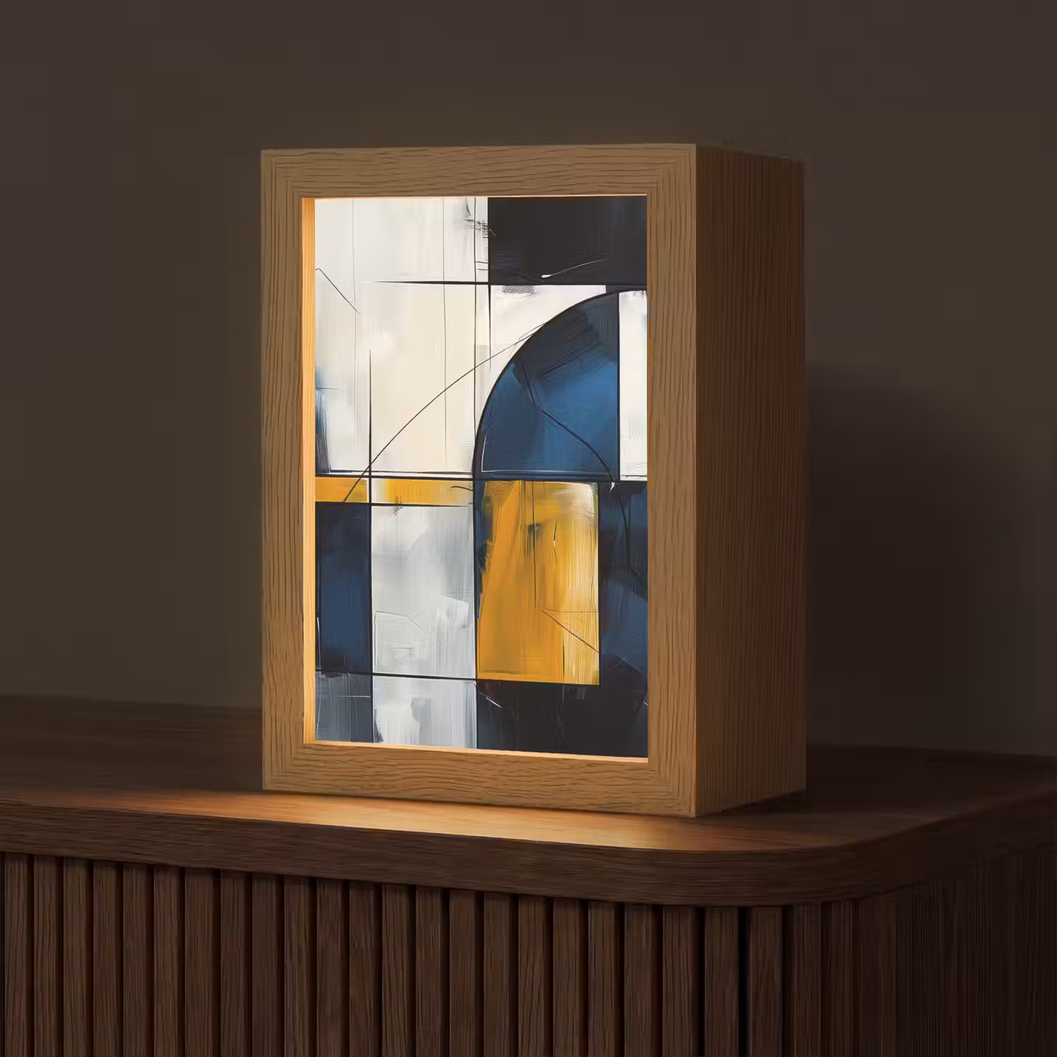 Abstract - Vormen - Goud - Blauw - Geometrisch Light Box met kabel (Tafellamp) klein -z3d_website