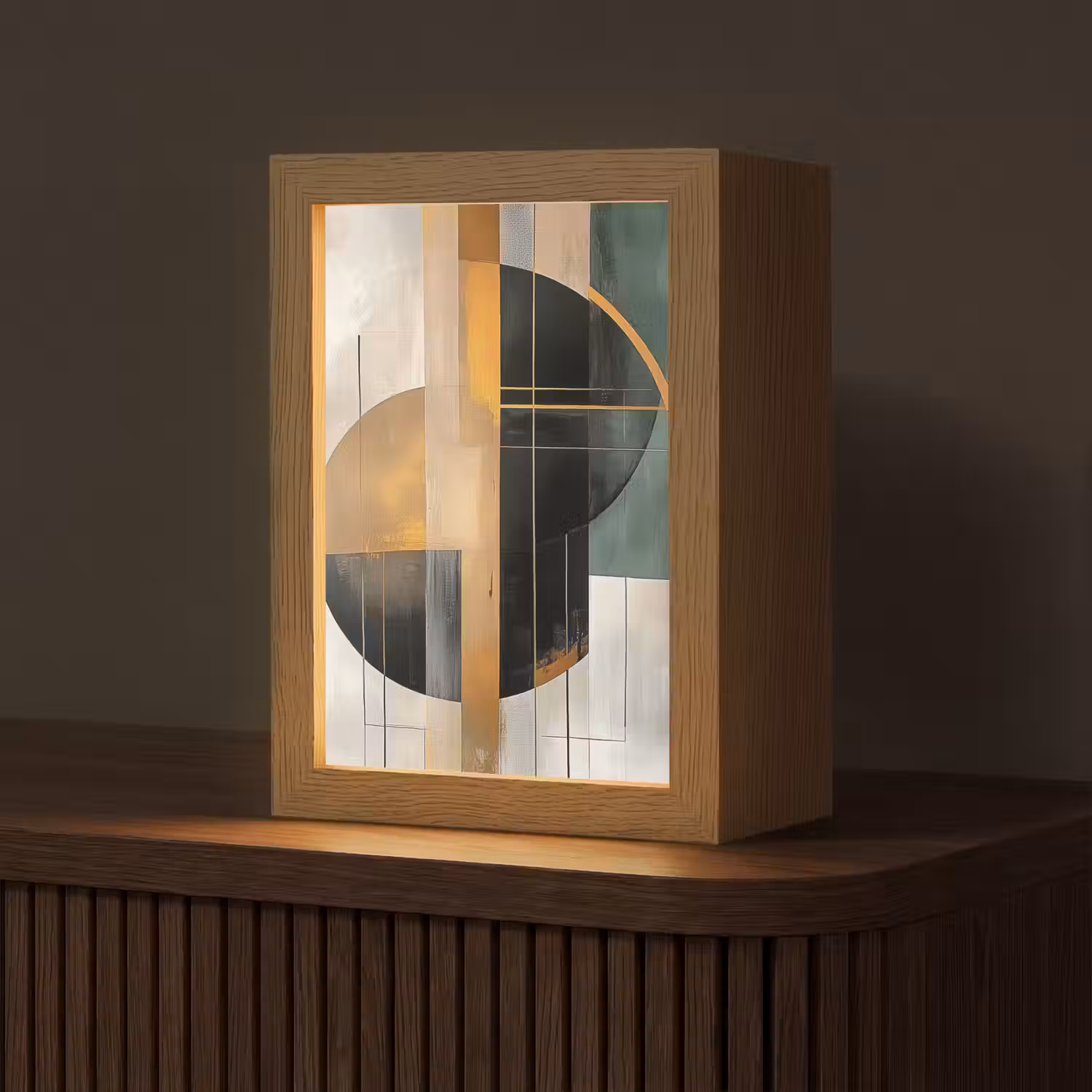Abstract - Goud - Brons - Groen - Vormen - Modern Light Box met kabel (Tafellamp) klein -z3d_website