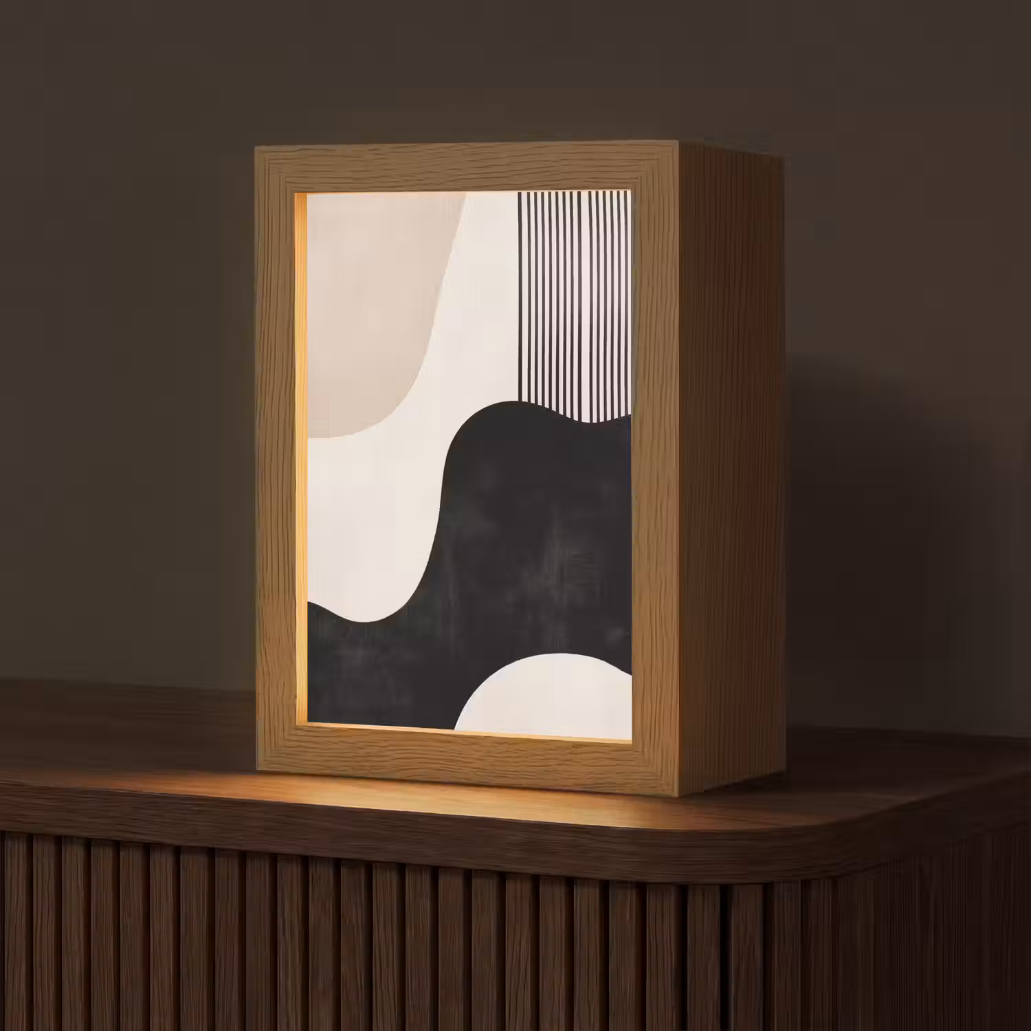 Abstract - Japandi - Beige - Modern Light Box met kabel (Tafellamp) klein -z3d_website