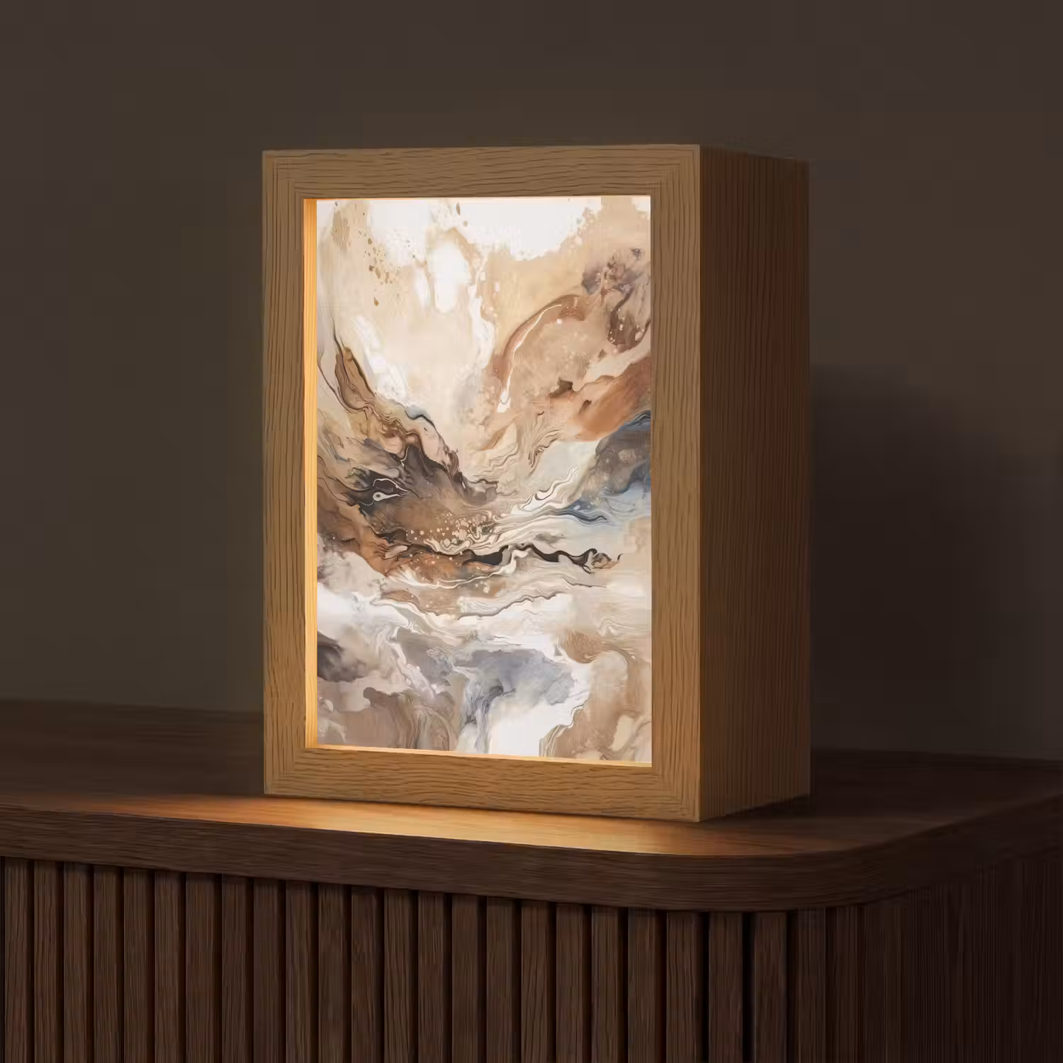 Abstract - Kunst - Verf - Beige - Modern Light Box met kabel (Tafellamp) klein -z3d_website