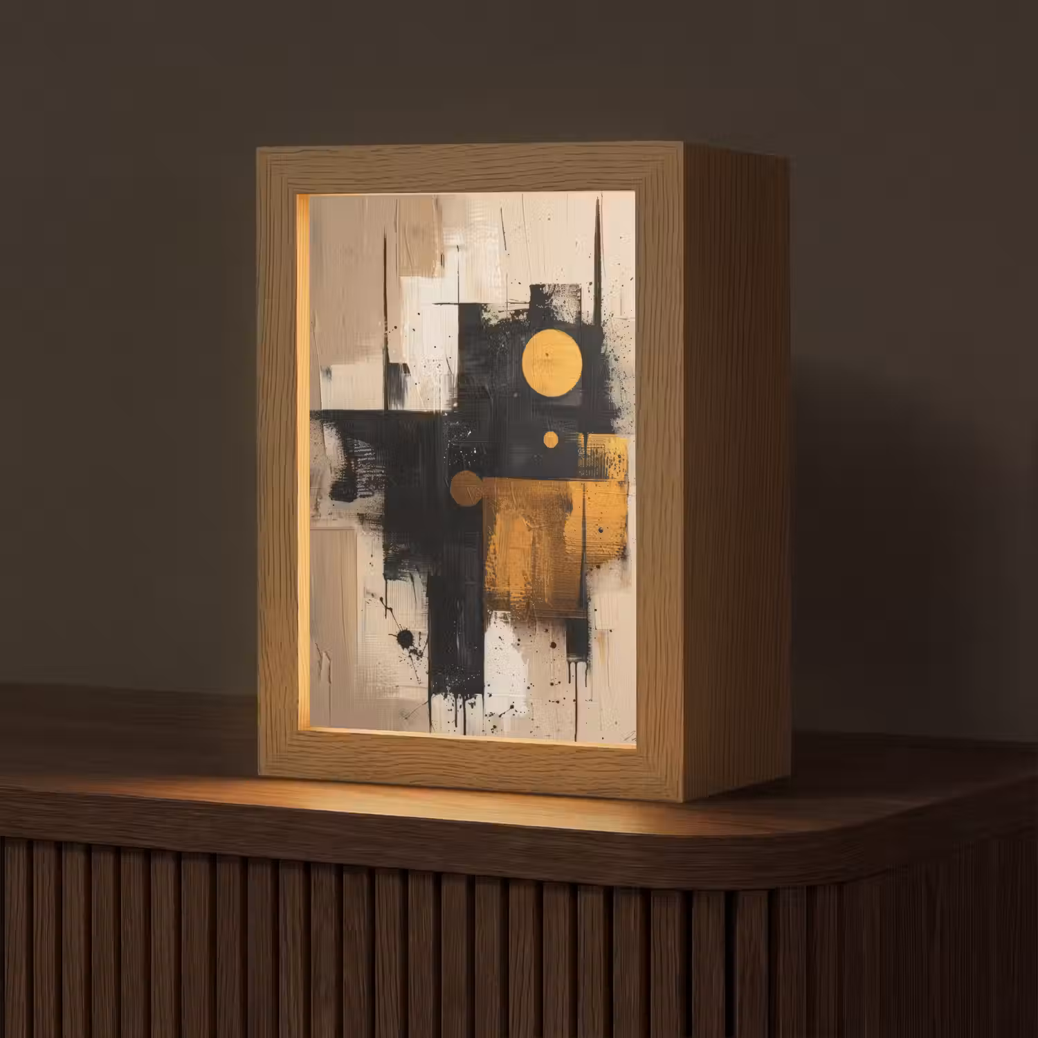 Abstract - Zwart - Goud - Modern Light Box met kabel (Tafellamp) klein -z3d_website