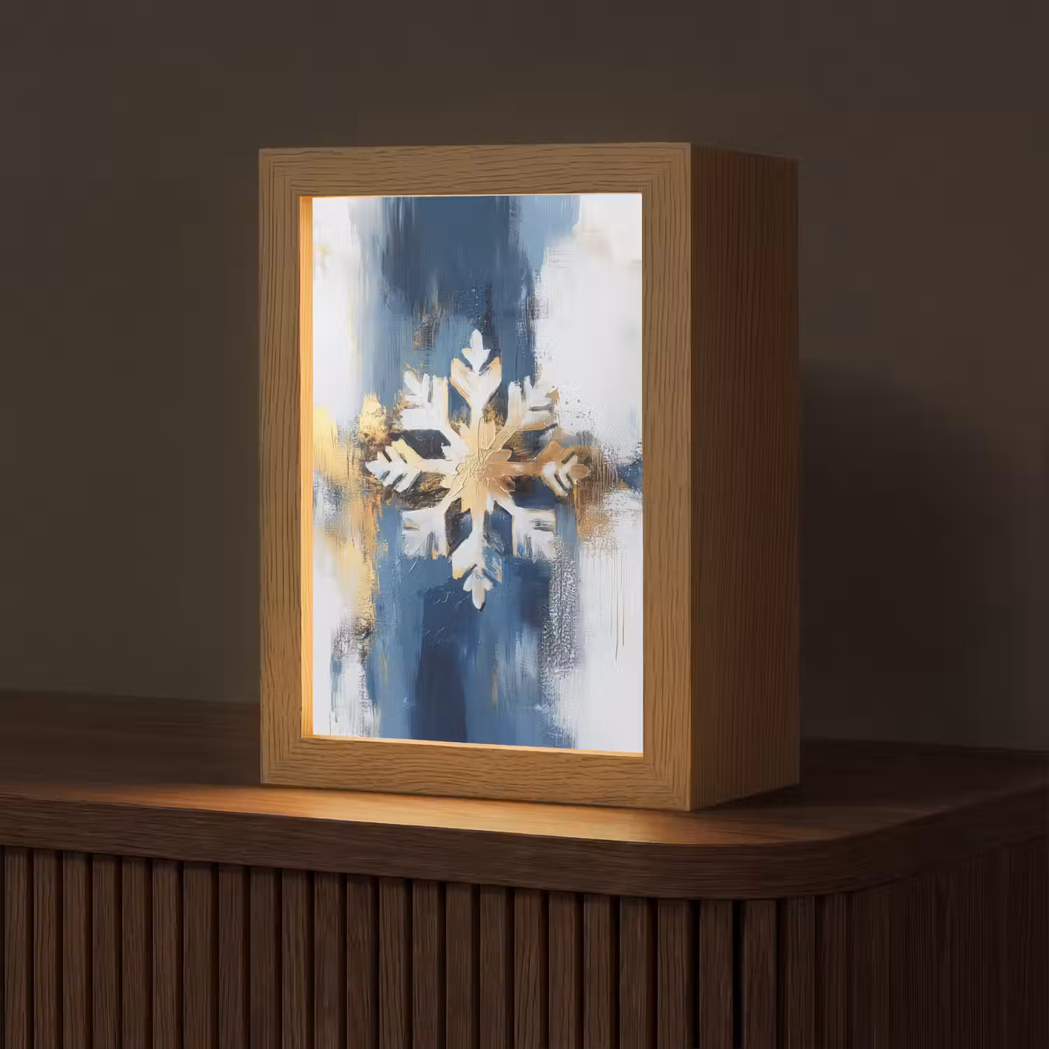Abstract - Winter - Sneeuwvlok - Sneeuw - Goud Light Box met kabel (Tafellamp) klein -z3d_website
