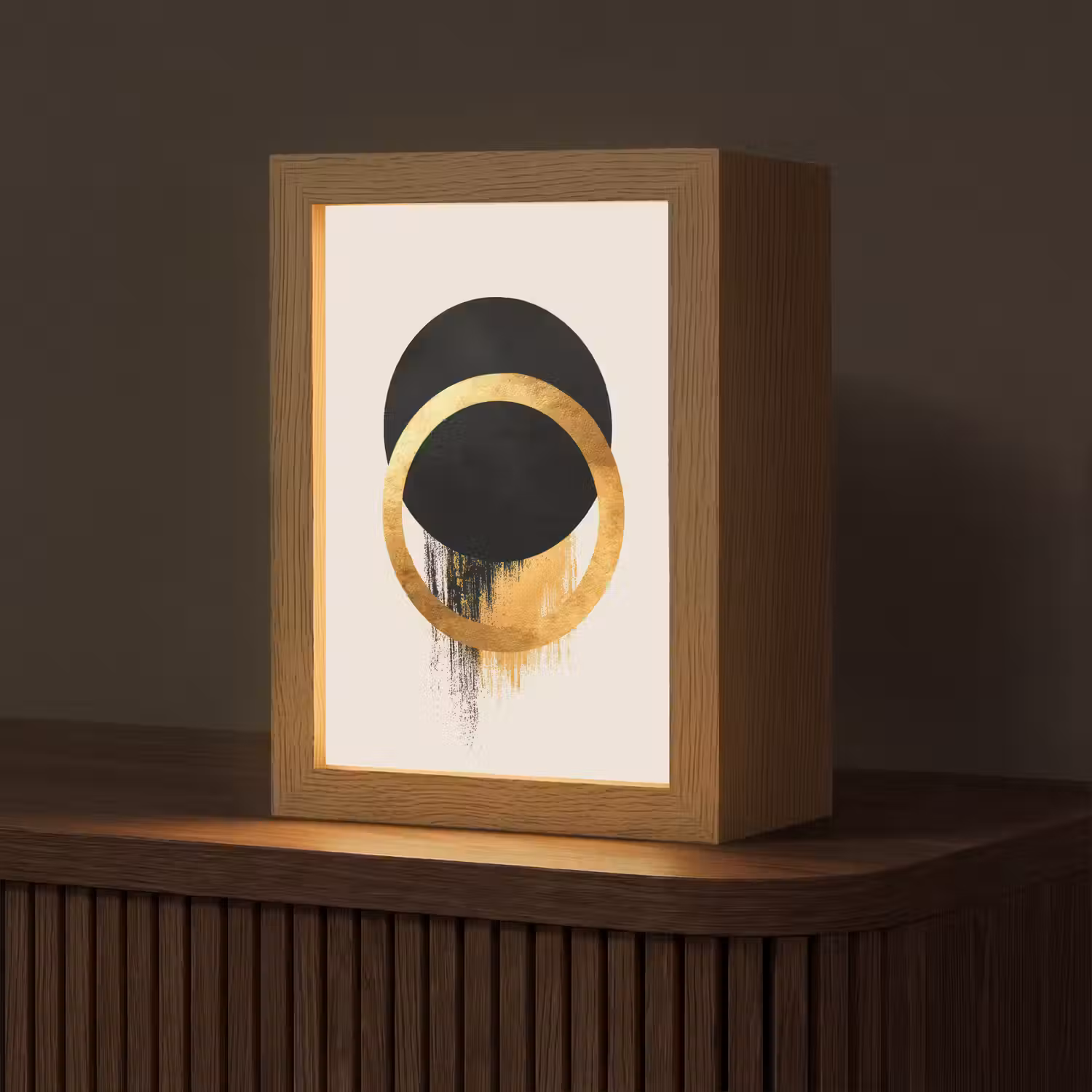 Abstract ontwerp - Zwarte cirkel - Verfvlekken Light Box met kabel (Tafellamp) klein -z3d_website