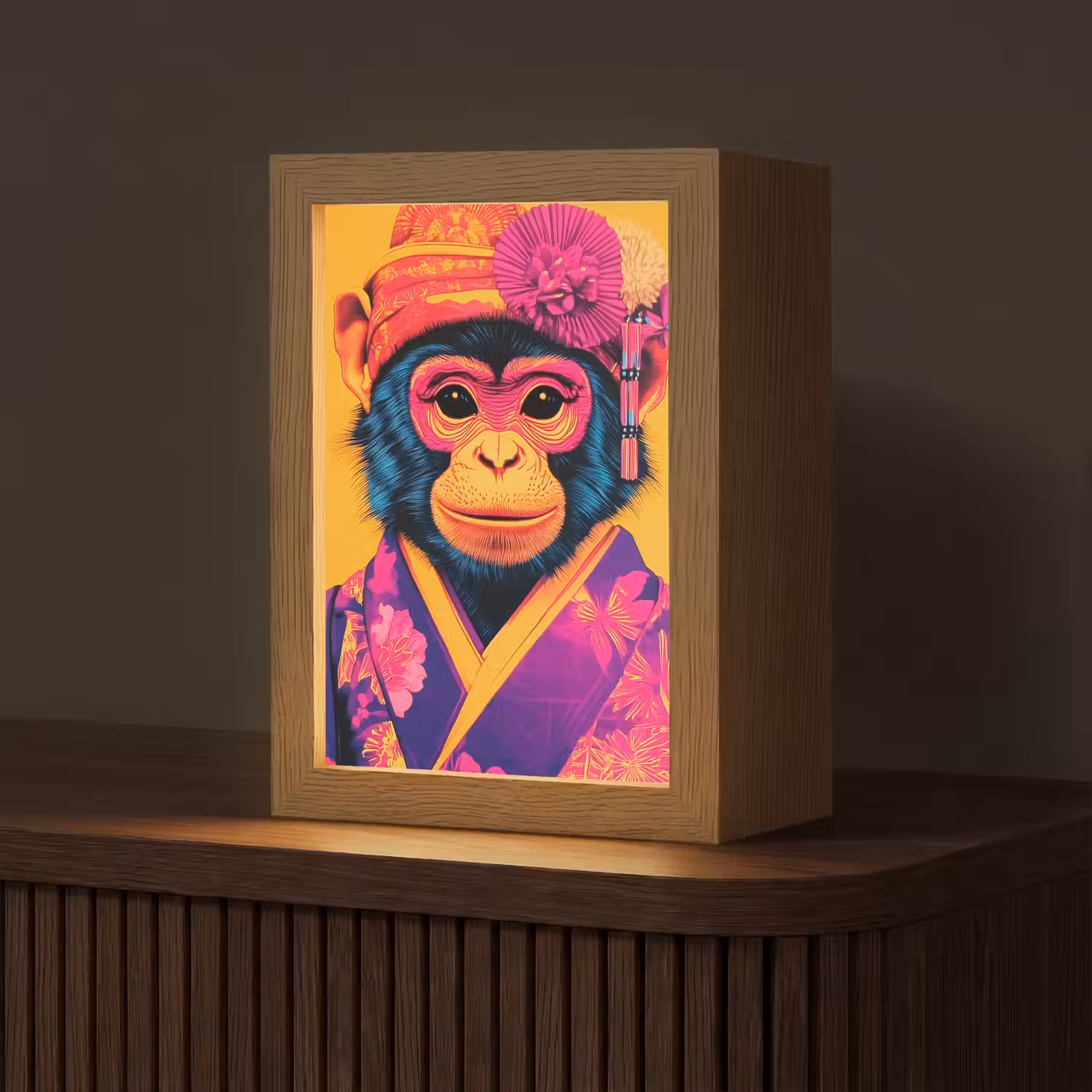 Aap - Kimono - Bloemen - Hoofdtooi Light Box met kabel (Tafellamp) klein -z3d_website