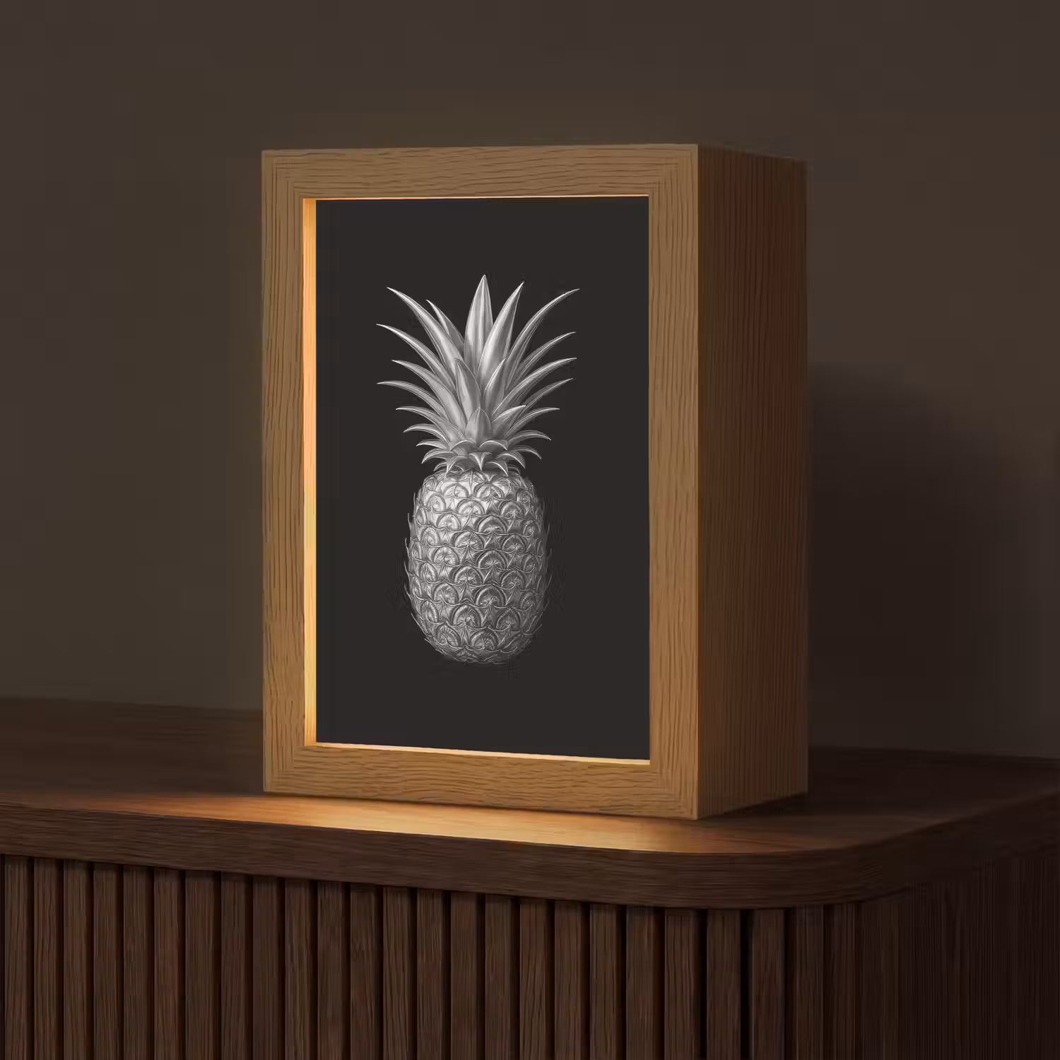 Ananas - Gedetailleerd - Bladeren Light Box met kabel (Tafellamp) klein -z3d_website