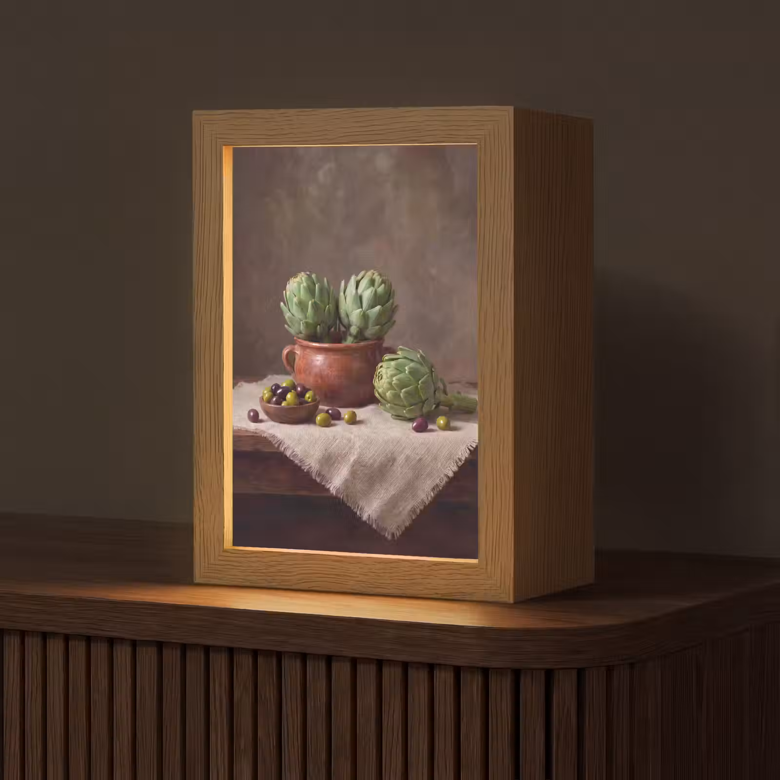 Tischlampe - Artischocken – Oliven – Essen - Artisjokken - Olijven - Eten Light Box met kabel (Tafellamp) klein