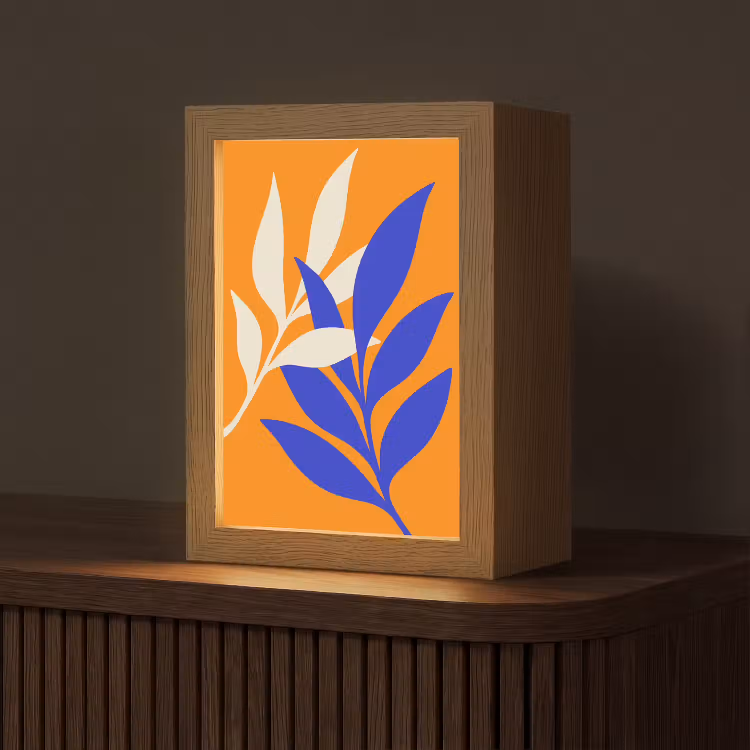 Takken - Bladeren - Minimalistisch - Blauw Light Box met kabel (Tafellamp) klein -z3d_website