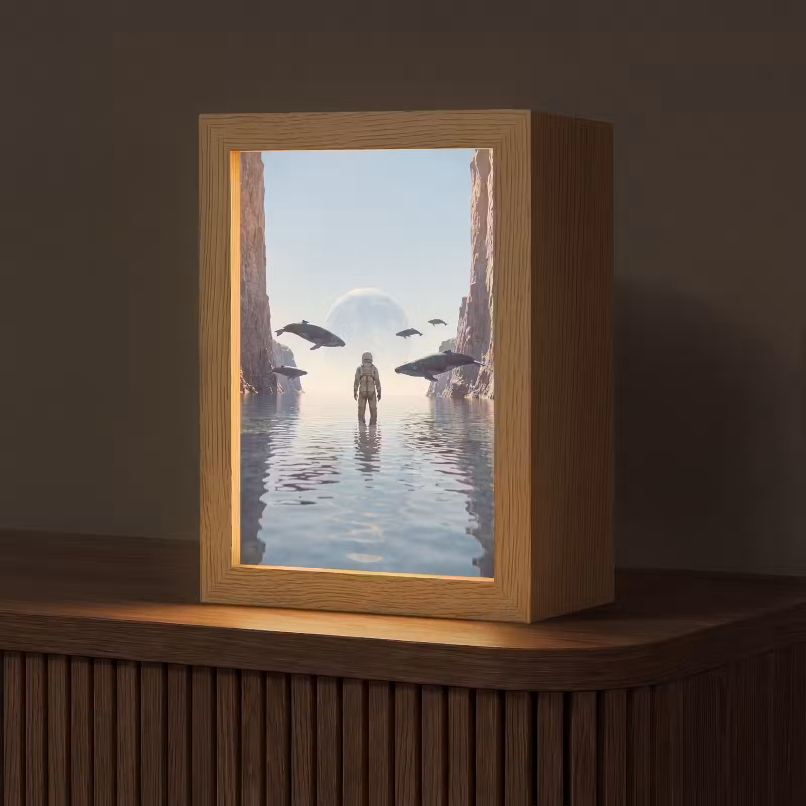 Tischlampe - Astronaut – Wal – Fantasie - Ruimtevaarder - Walvis - Fantasie Light Box met kabel (Tafellamp) klein