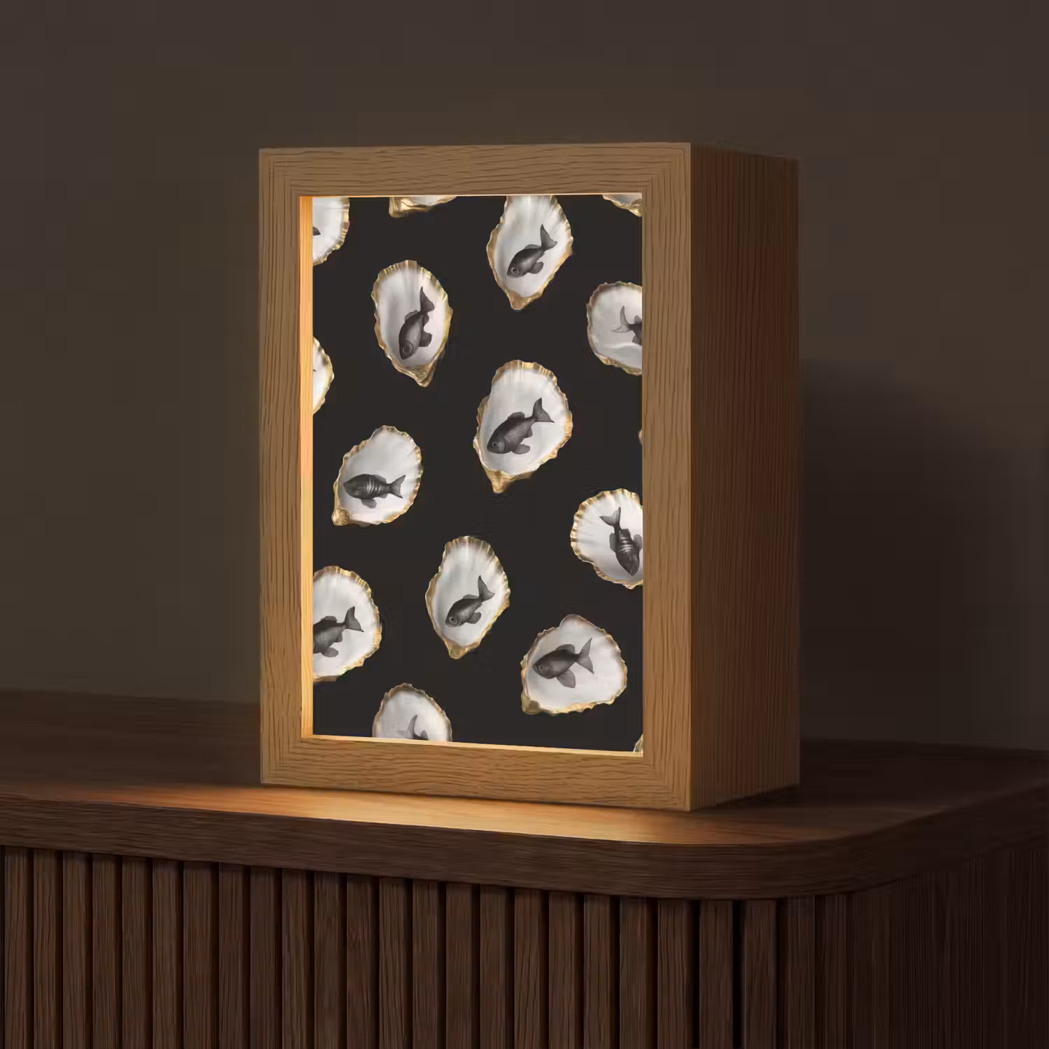 Oesters - Zwart - Vissen - Goud Light Box met kabel (Tafellamp) klein -z3d_website