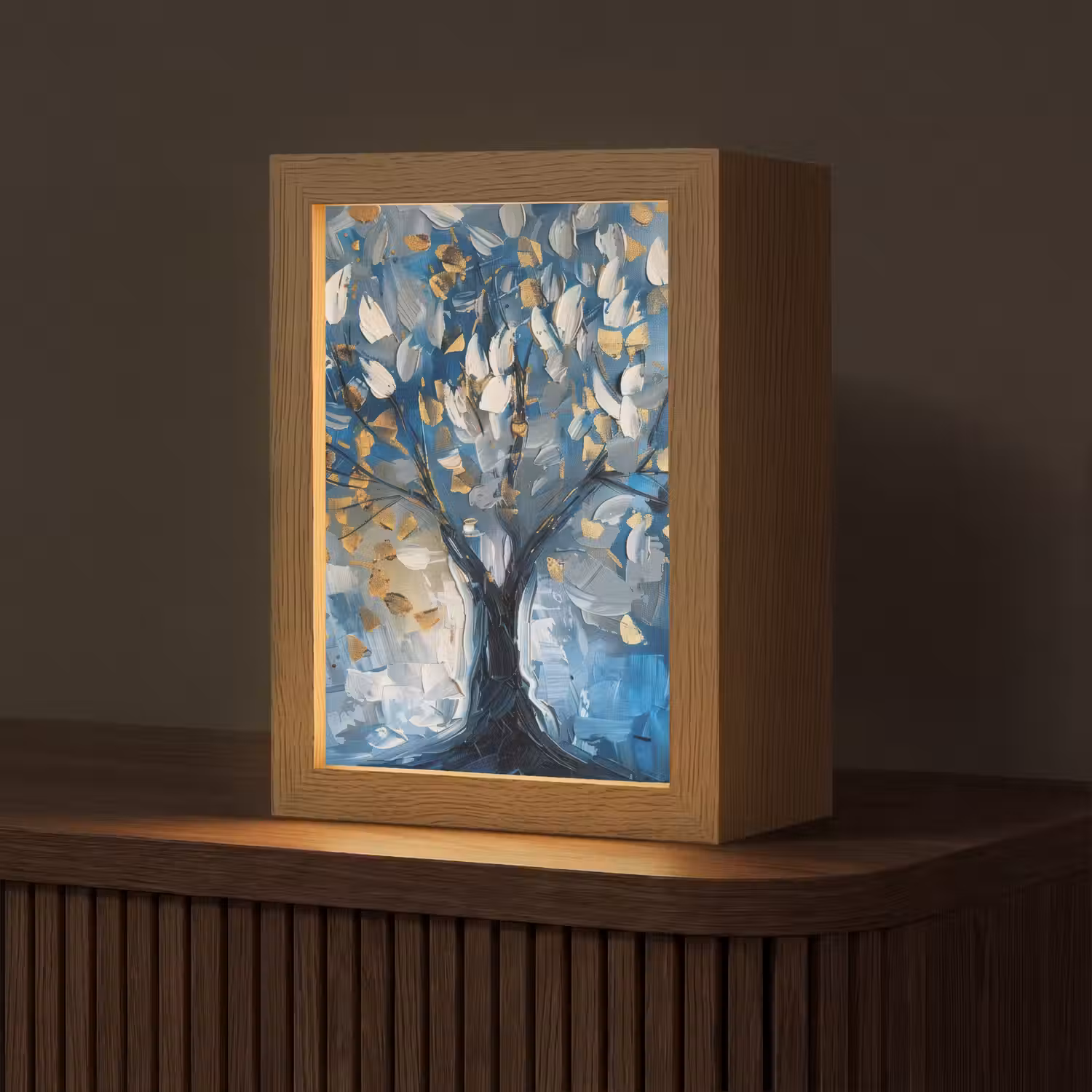 Boom - Blauw - Goud - Abstract Light Box met kabel (Tafellamp) klein -z3d_website