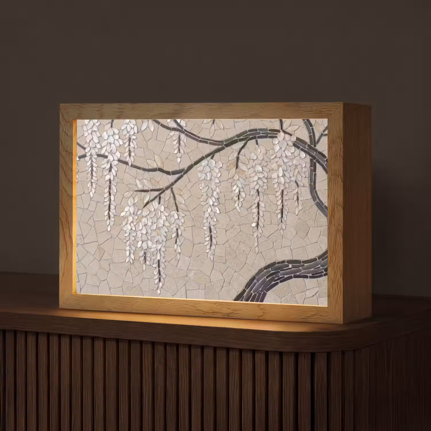 Boom - Bloemen - Mozaïek - Kunst - Wit Light Box met kabel (Tafellamp) klein -z3d_website
