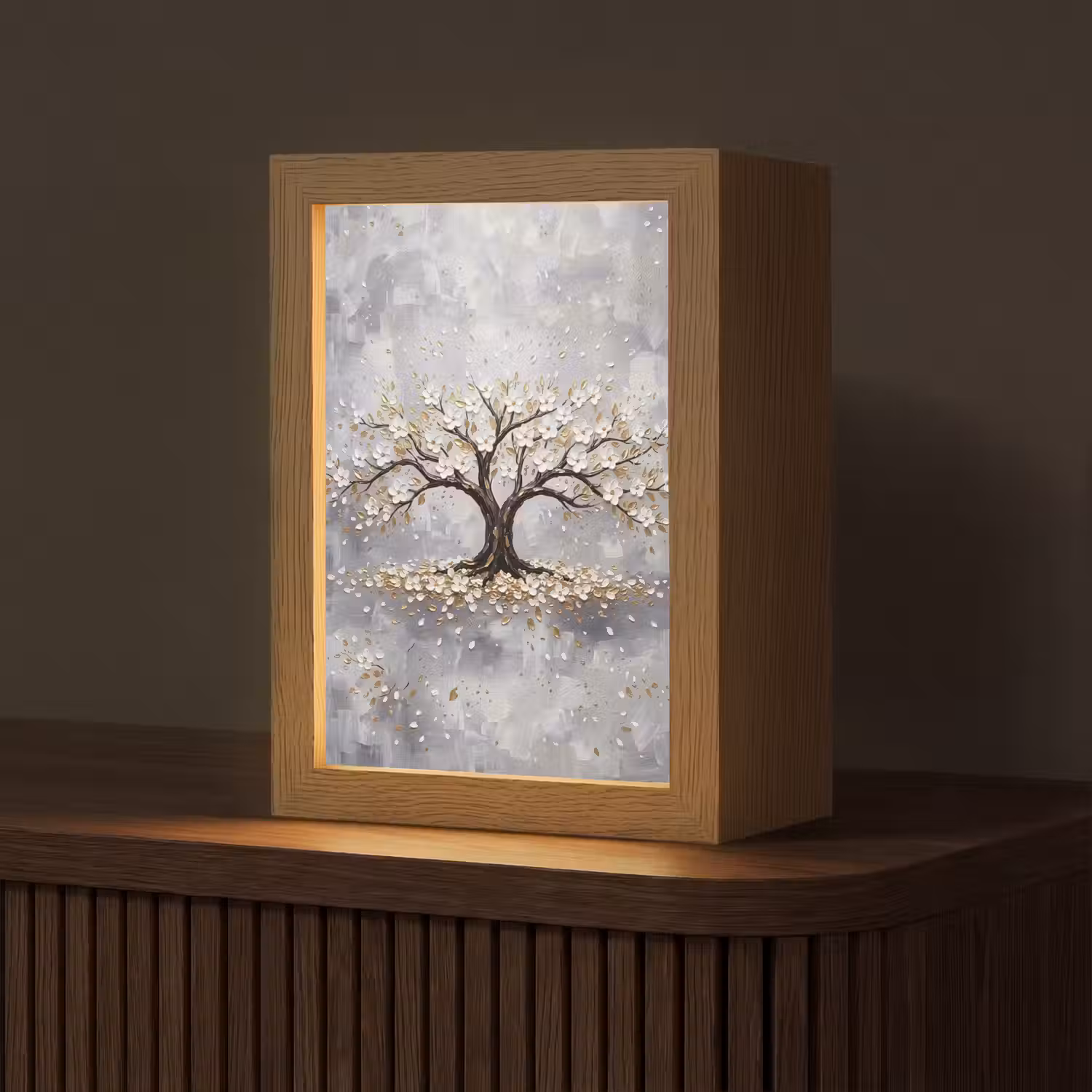 Boom - Bloemen - Natuur - Abstract - Wit Light Box met kabel (Tafellamp) klein -z3d_website