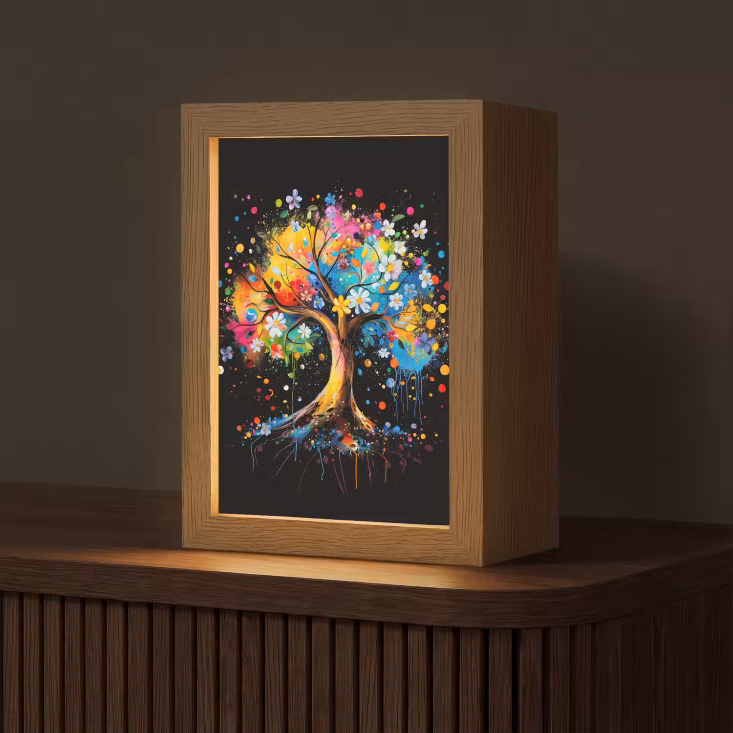 Boom - Kleurrijk - Bloemen - Zwart Light Box met kabel (Tafellamp) klein -z3d_website