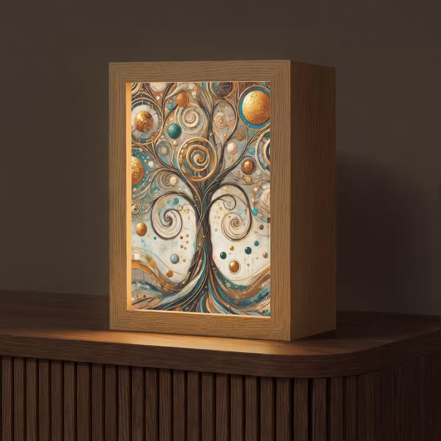 Levensboom - Boom - Abstract - Modern Light Box met kabel (Tafellamp) klein -z3d_website