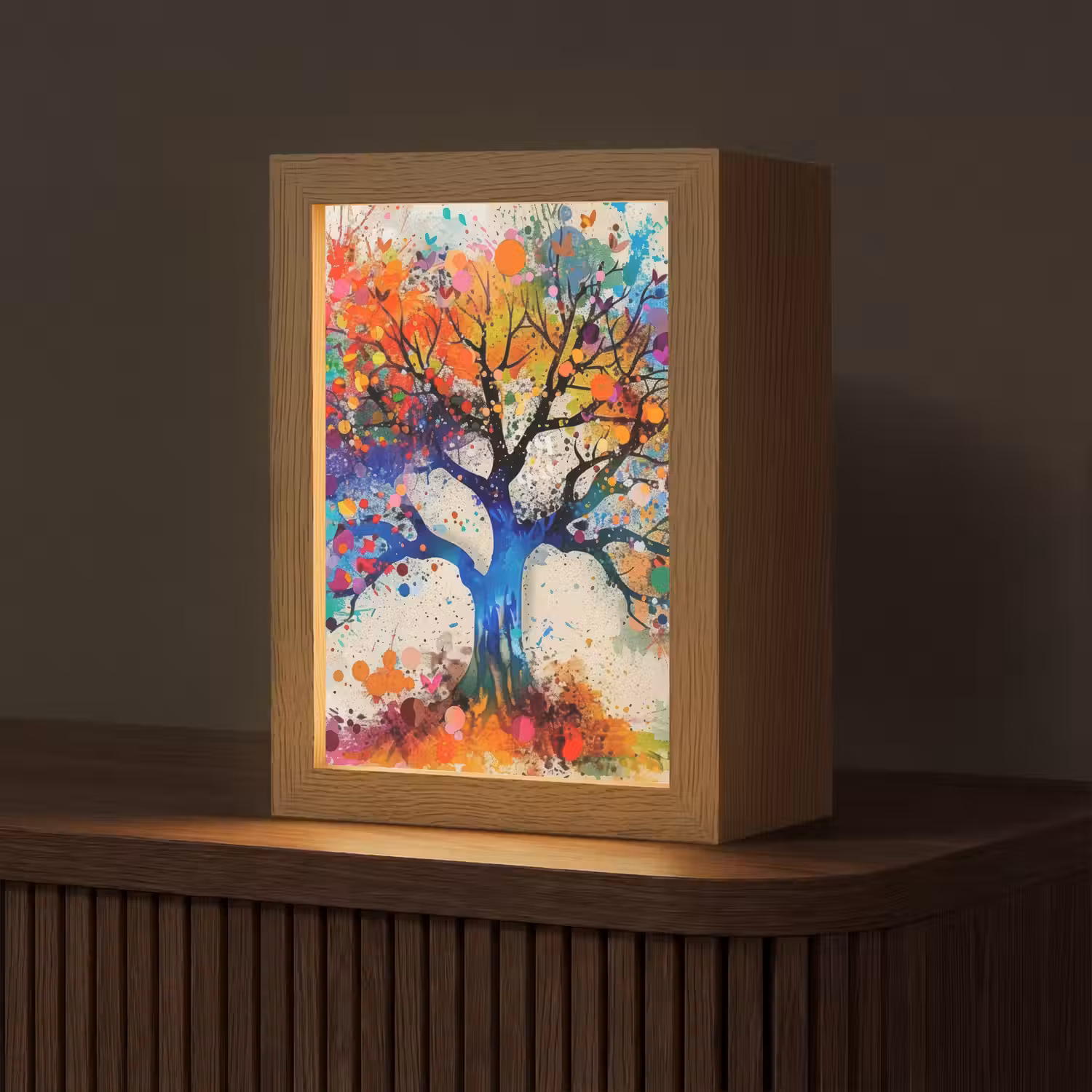 Levensboom - Natuur - Kleurrijk - Boom Light Box met kabel (Tafellamp) klein -z3d_website