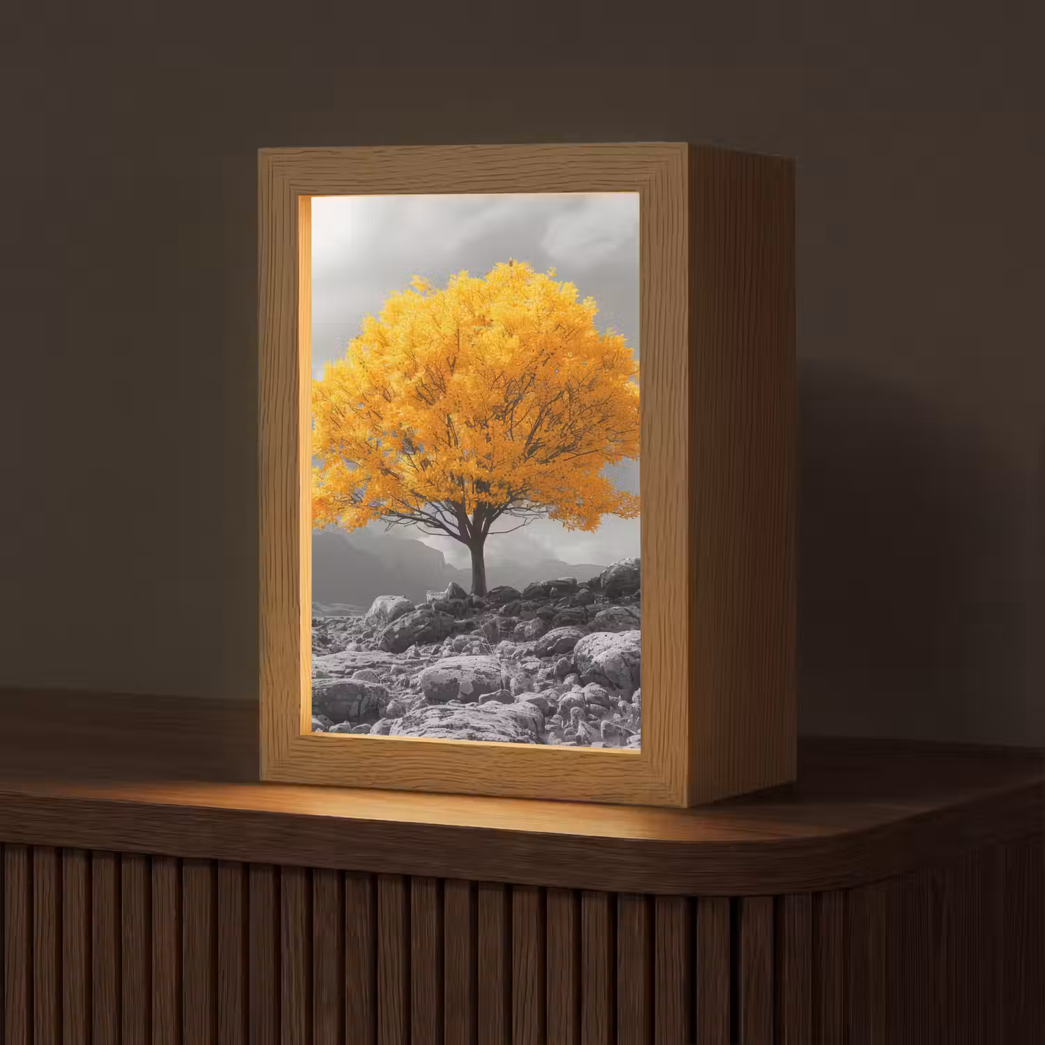 Boom - Geel - Natuur - Zwart wit Light Box met kabel (Tafellamp) klein -z3d_website