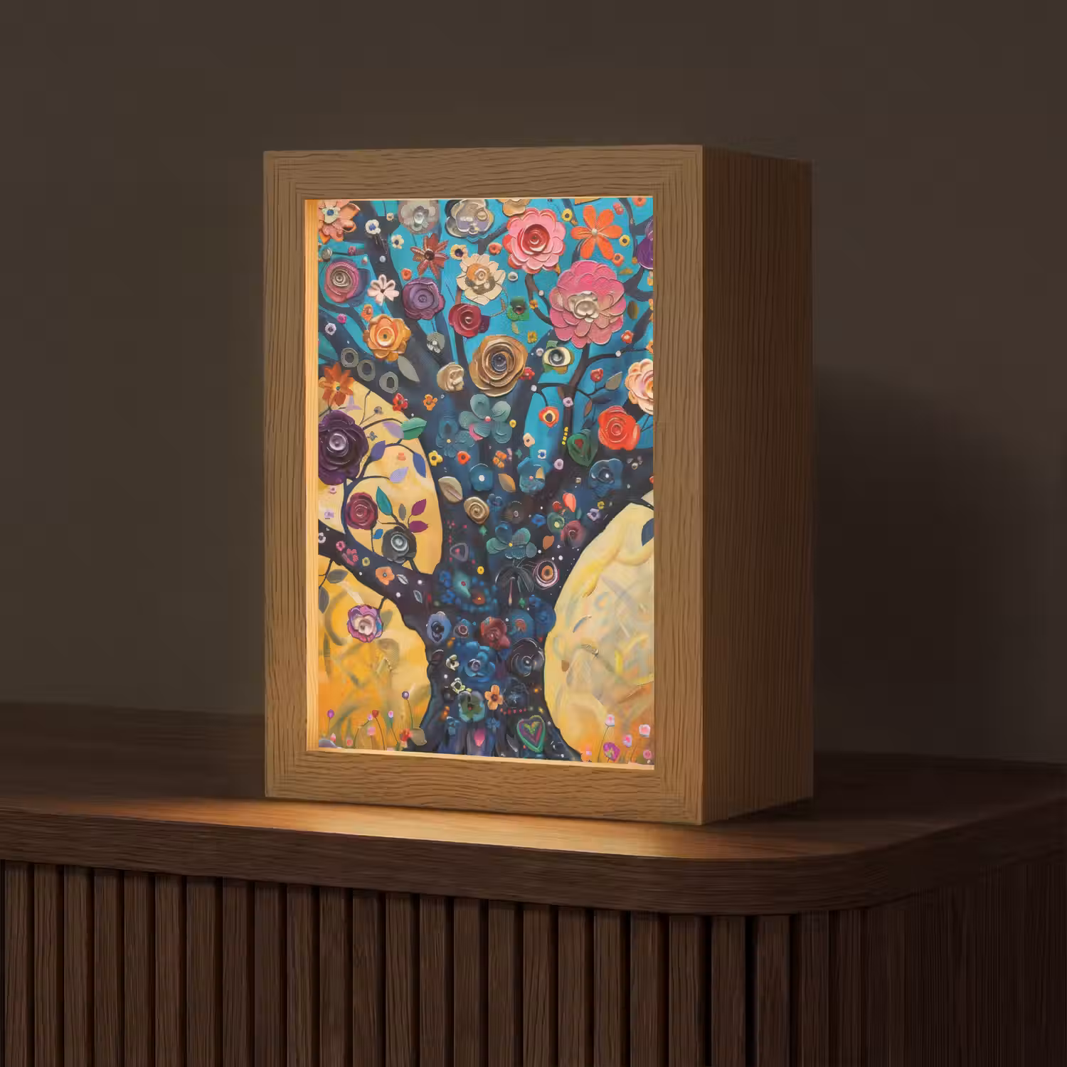 Boom - Levensboom - Kleurrijk - Bloemen - Modern Light Box met kabel (Tafellamp) klein -z3d_website