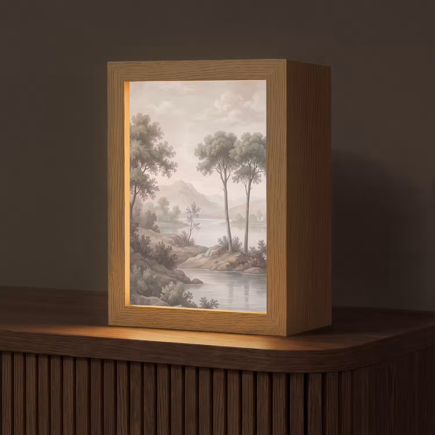 Bomen - Meer - Bergen - Illustratie Light Box met kabel (Tafellamp) klein -z3d_website