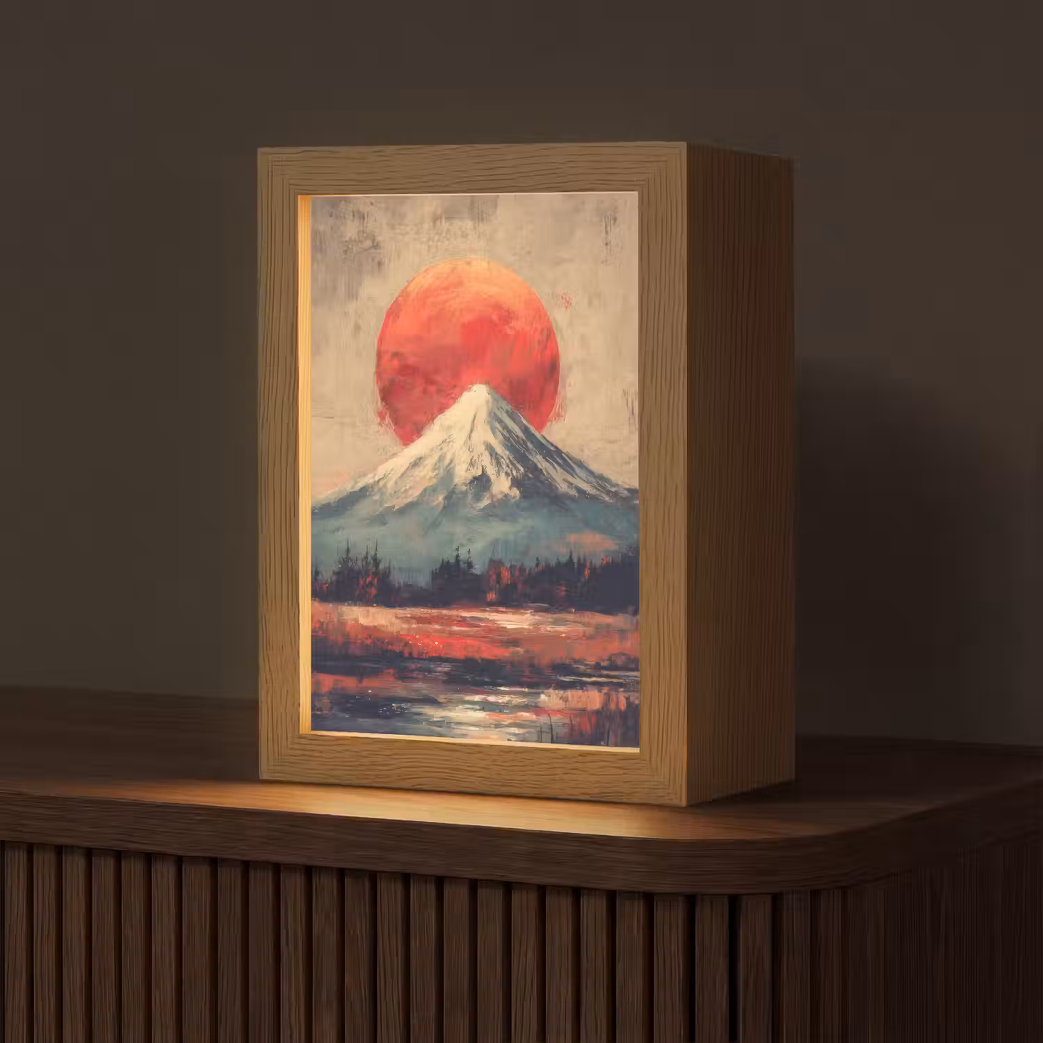 Bergtop - Sneeuw - Zon Light Box met kabel (Tafellamp) klein -z3d_website