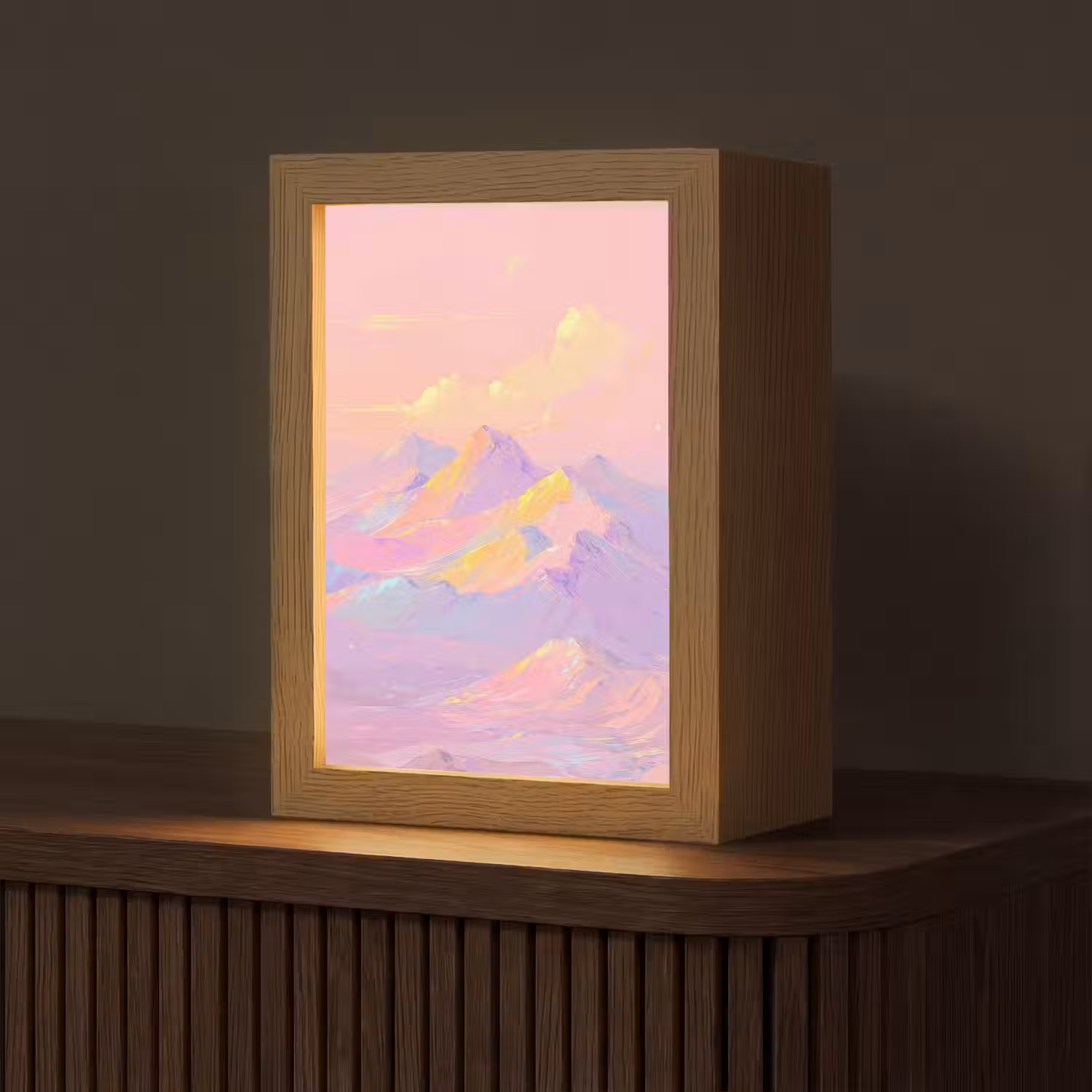 Bergtoppen - Wolken - Dromerig Light Box met kabel (Tafellamp) klein -z3d_website