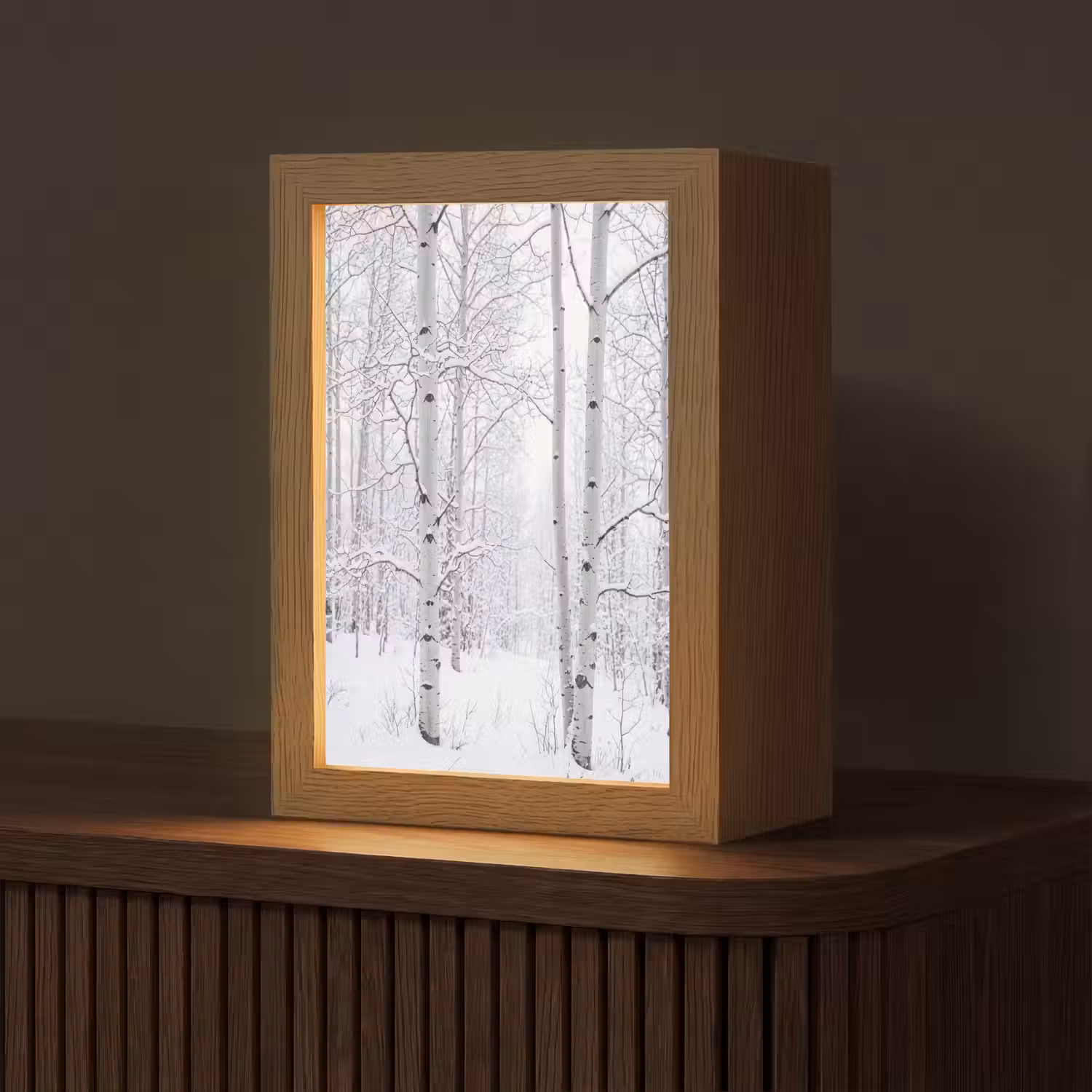 Berkenbomen - Sneeuw - Winter - Bos - Wit Light Box met kabel (Tafellamp) klein -z3d_website
