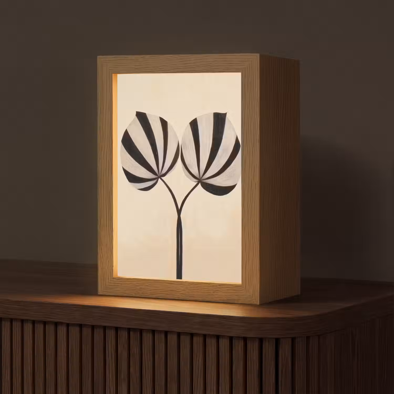 Bladeren - Gestreept - Stengel - Beige Light Box met kabel (Tafellamp) klein -z3d_website