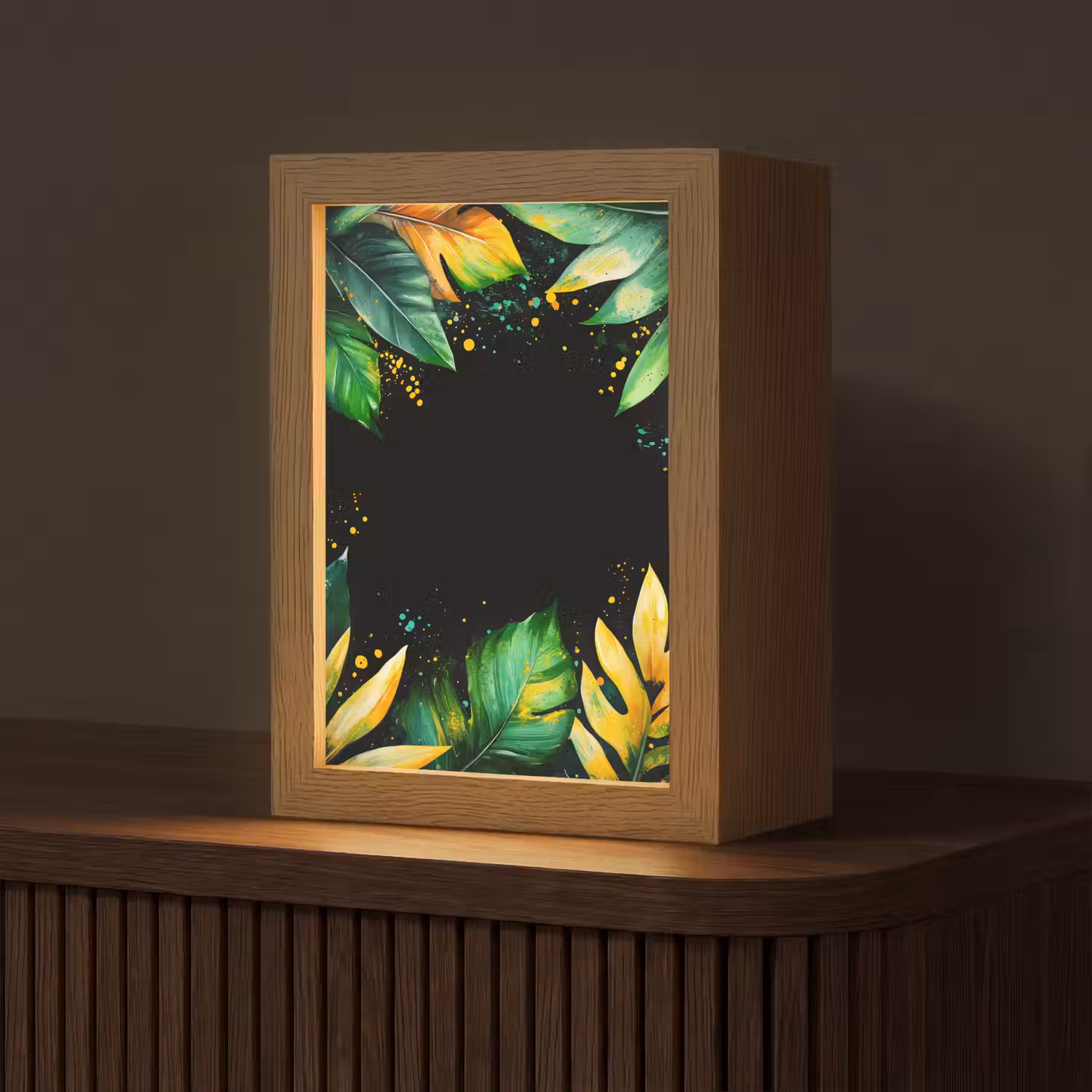 Bladeren - Groen - Geel - Verf - Jungle Light Box met kabel (Tafellamp) klein -z3d_website