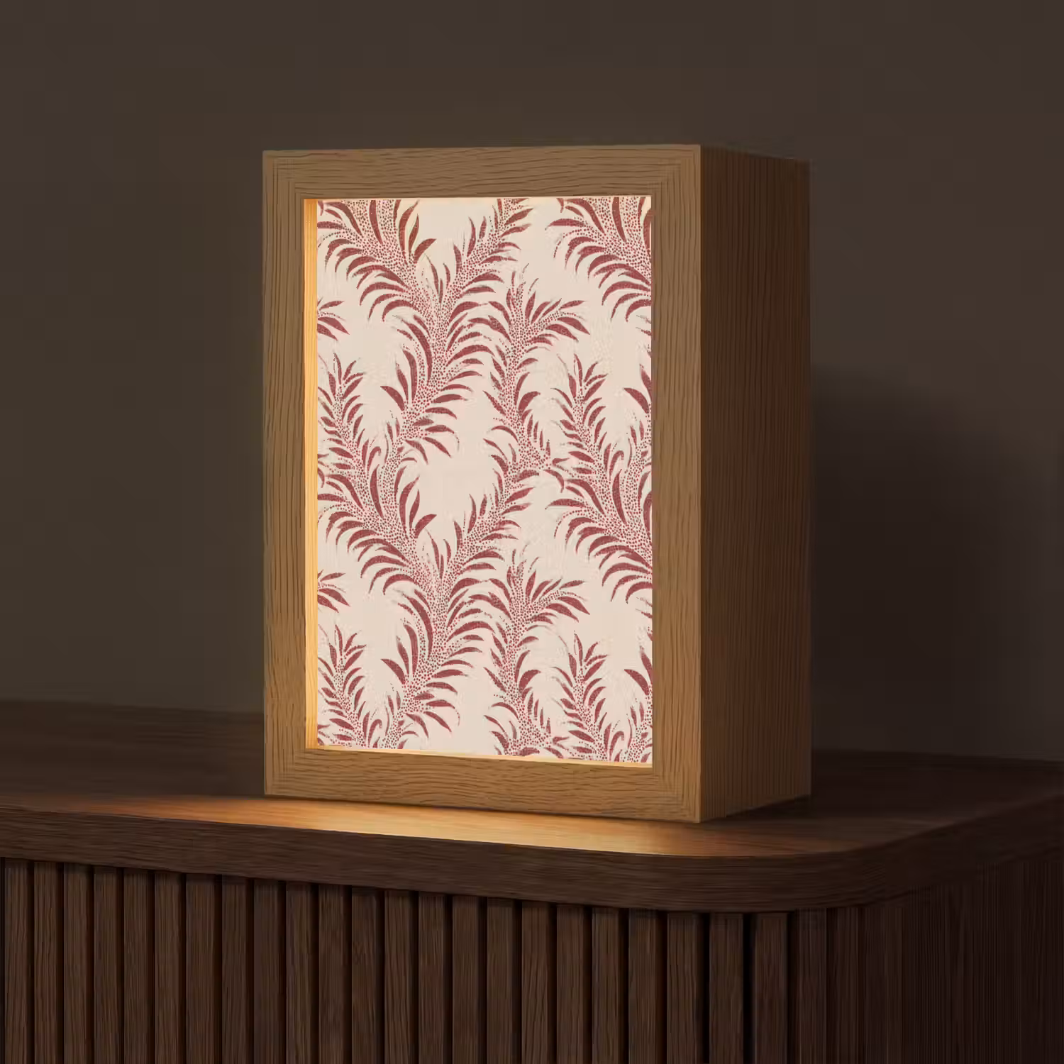 Bladeren - Linnen - Rood Light Box met kabel (Tafellamp) klein 925 -z3d_website