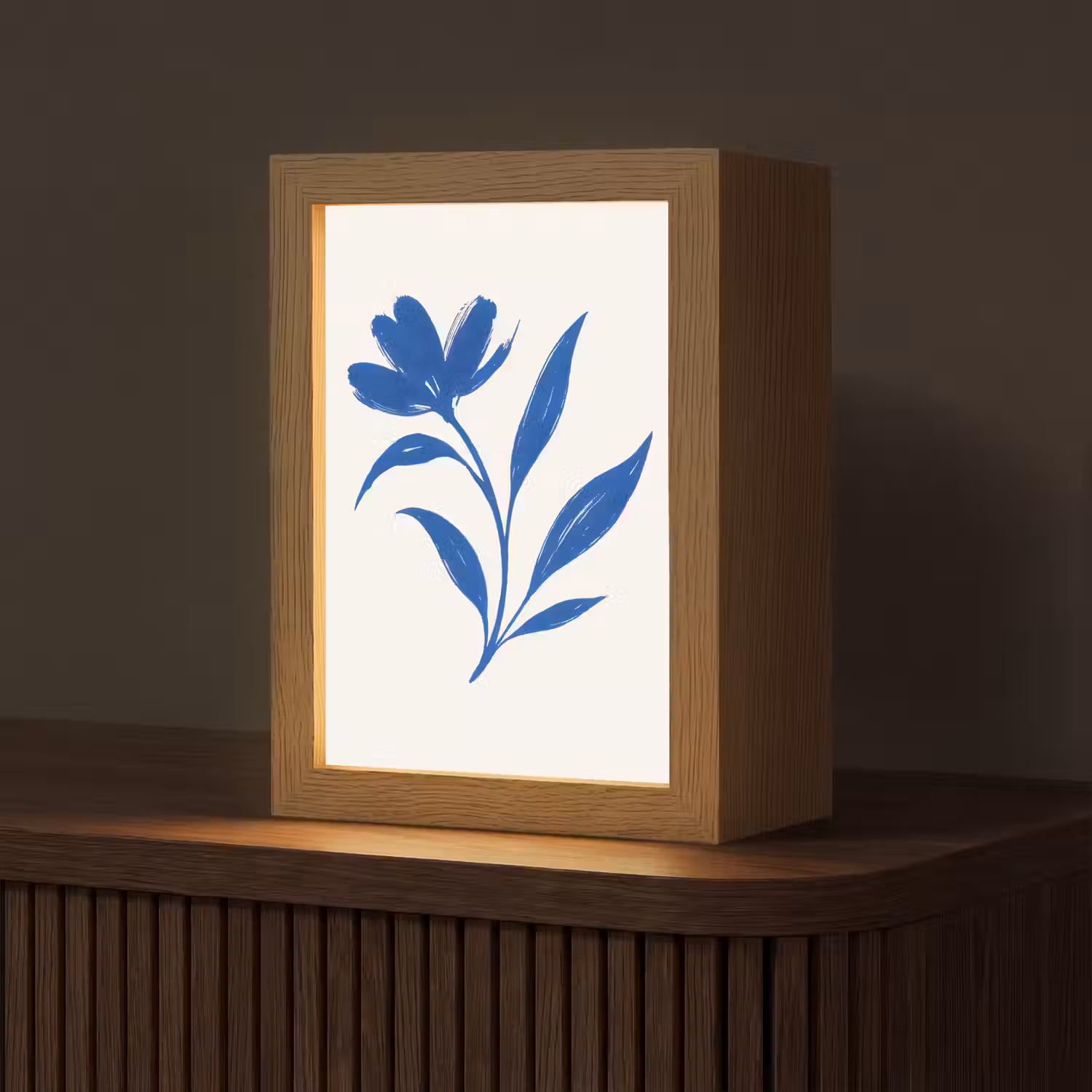 Bloem - Blaadjes - Minimalistisch - Blauw Light Box met kabel (Tafellamp) klein -z3d_website
