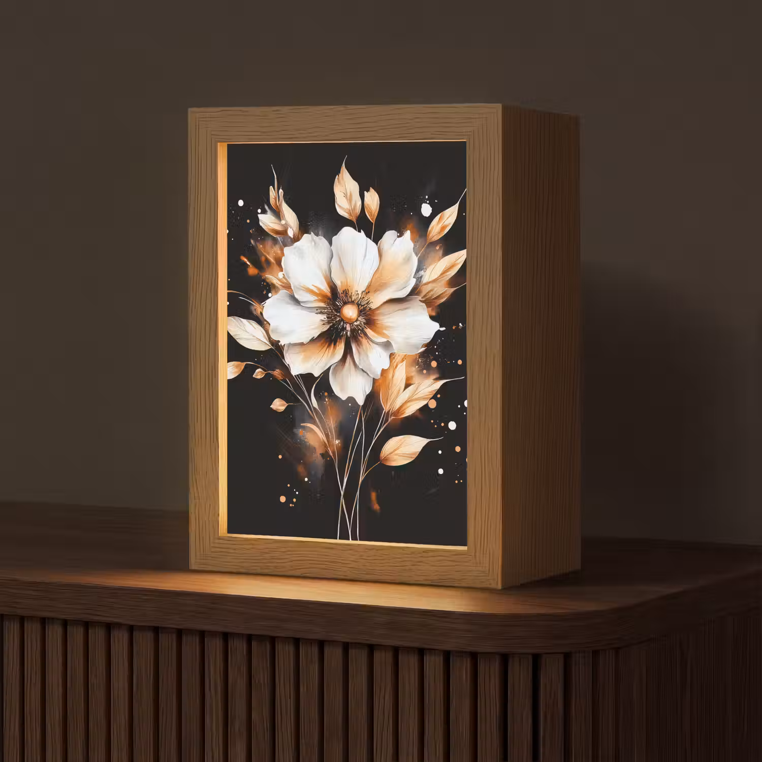 Bloem - Verf - Goud - Graffiti - Modern Light Box met kabel (Tafellamp) klein -z3d_website