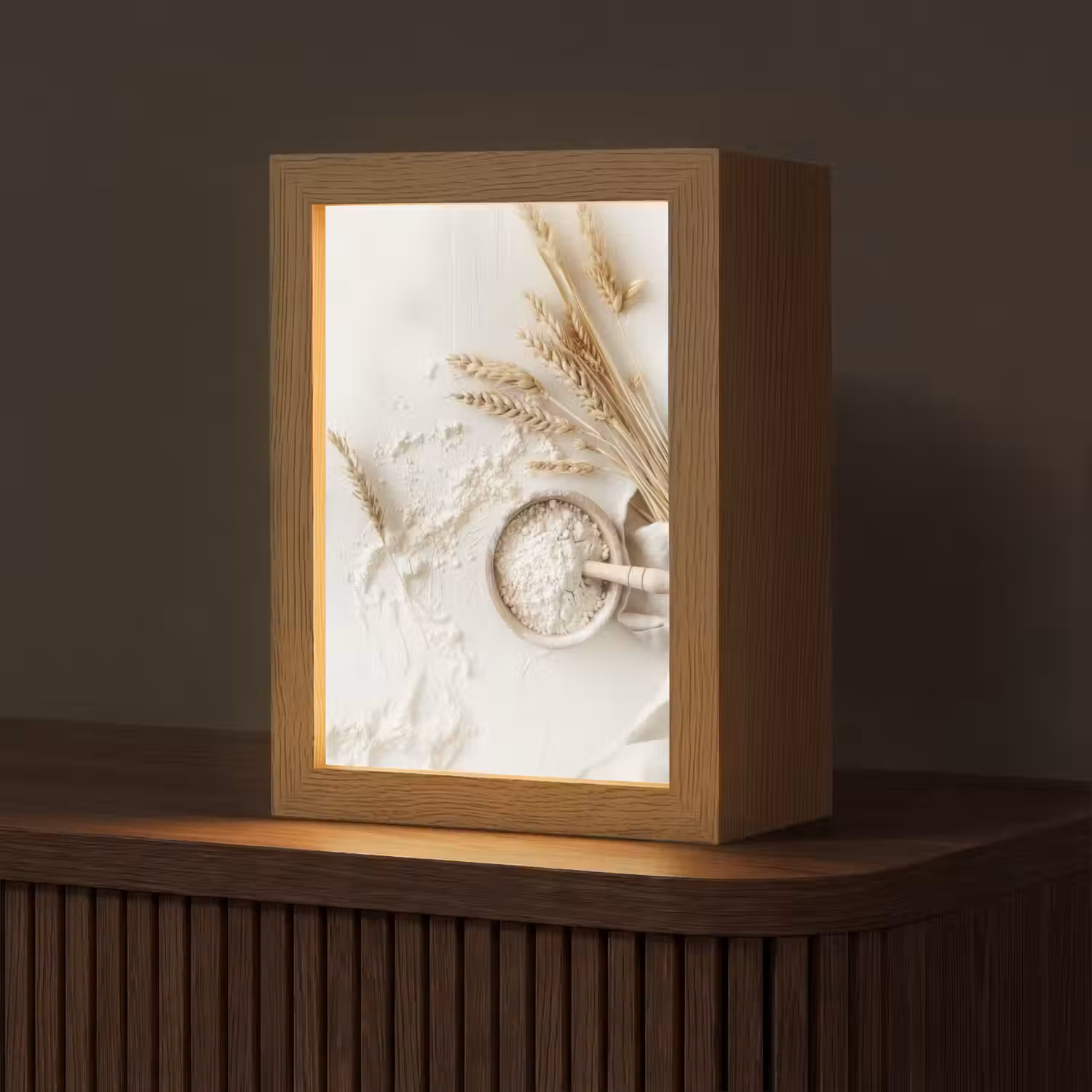 Bloem - Hout - Tarwe Light Box met kabel (Tafellamp) klein -z3d_website