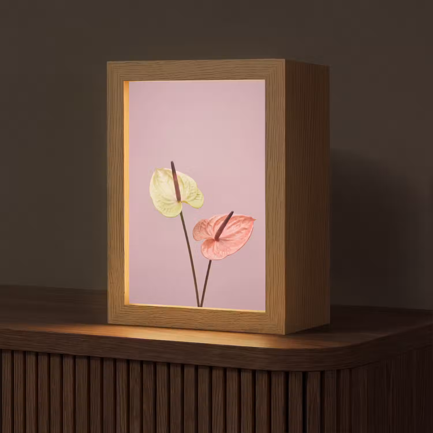 Bloemen - Anthuriums - Geel - Roze Light Box met kabel (Tafellamp) klein -z3d_website