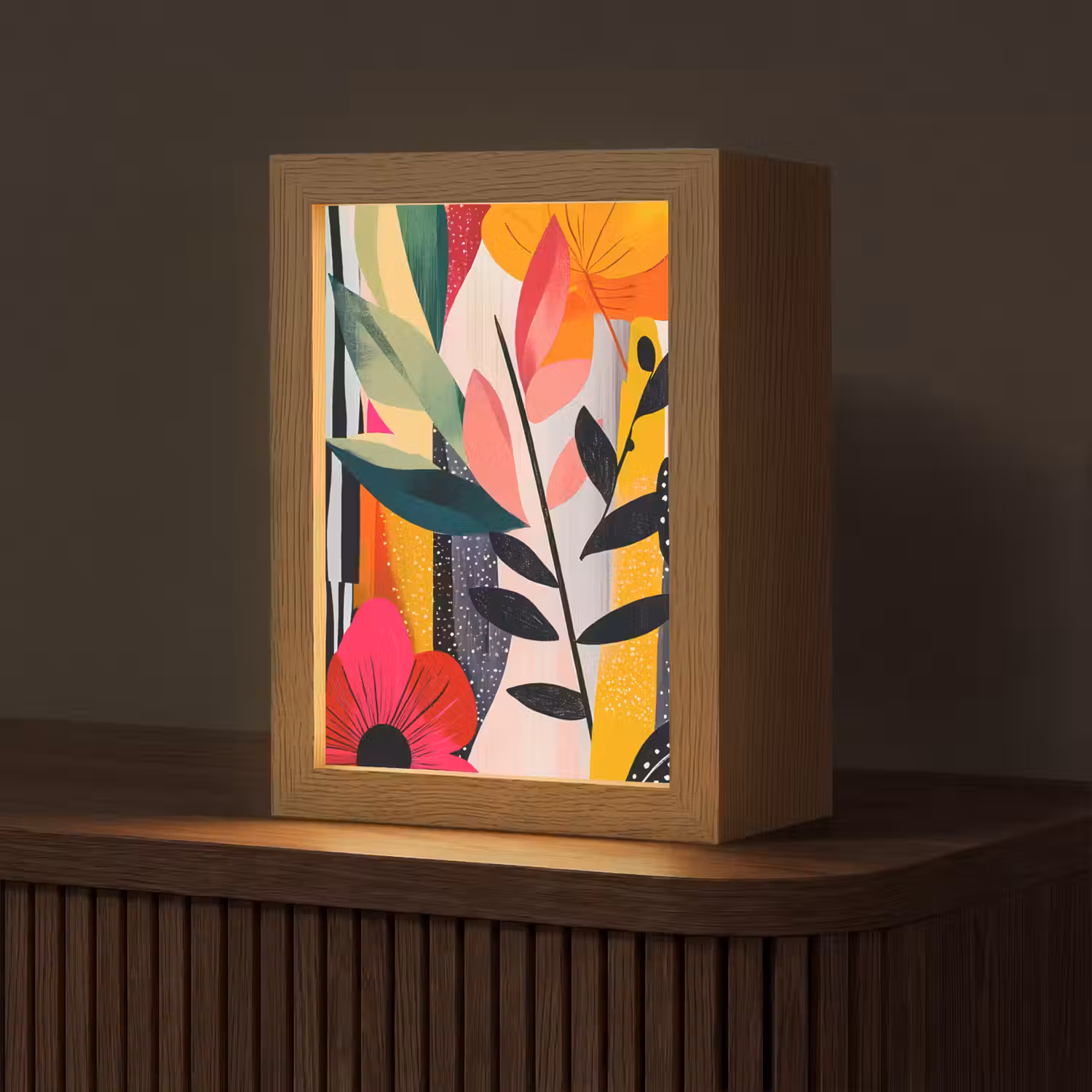 Bloemen - Bladeren - Abstract - Kleurrijk Light Box met kabel (Tafellamp) klein -z3d_website