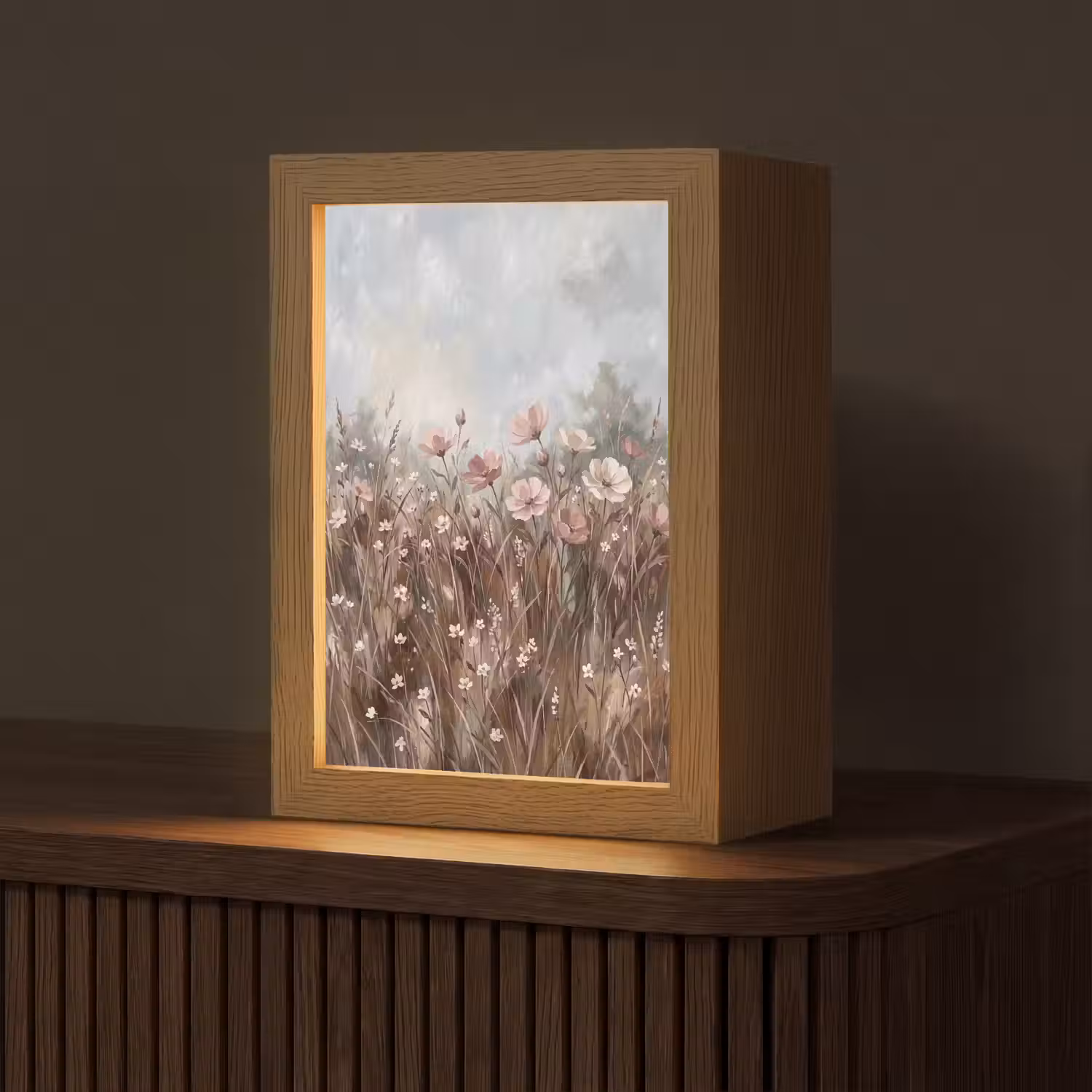 Bloemen - Botanisch - Schilderij - Pastel - Rustiek Light Box met kabel (Tafellamp) klein -z3d_website