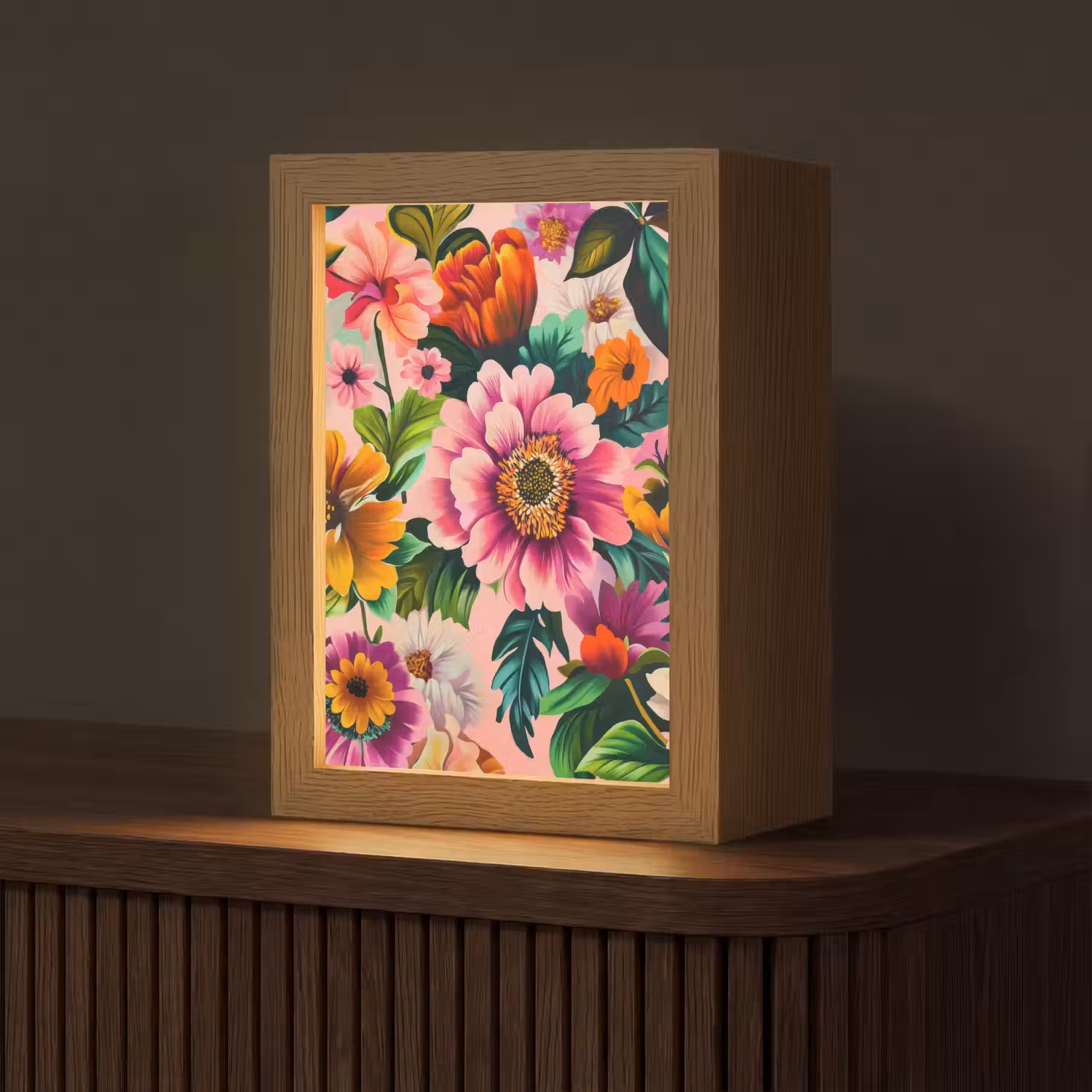 Bloemen - Kleurrijk - Roze Light Box met kabel (Tafellamp) klein -z3d_website