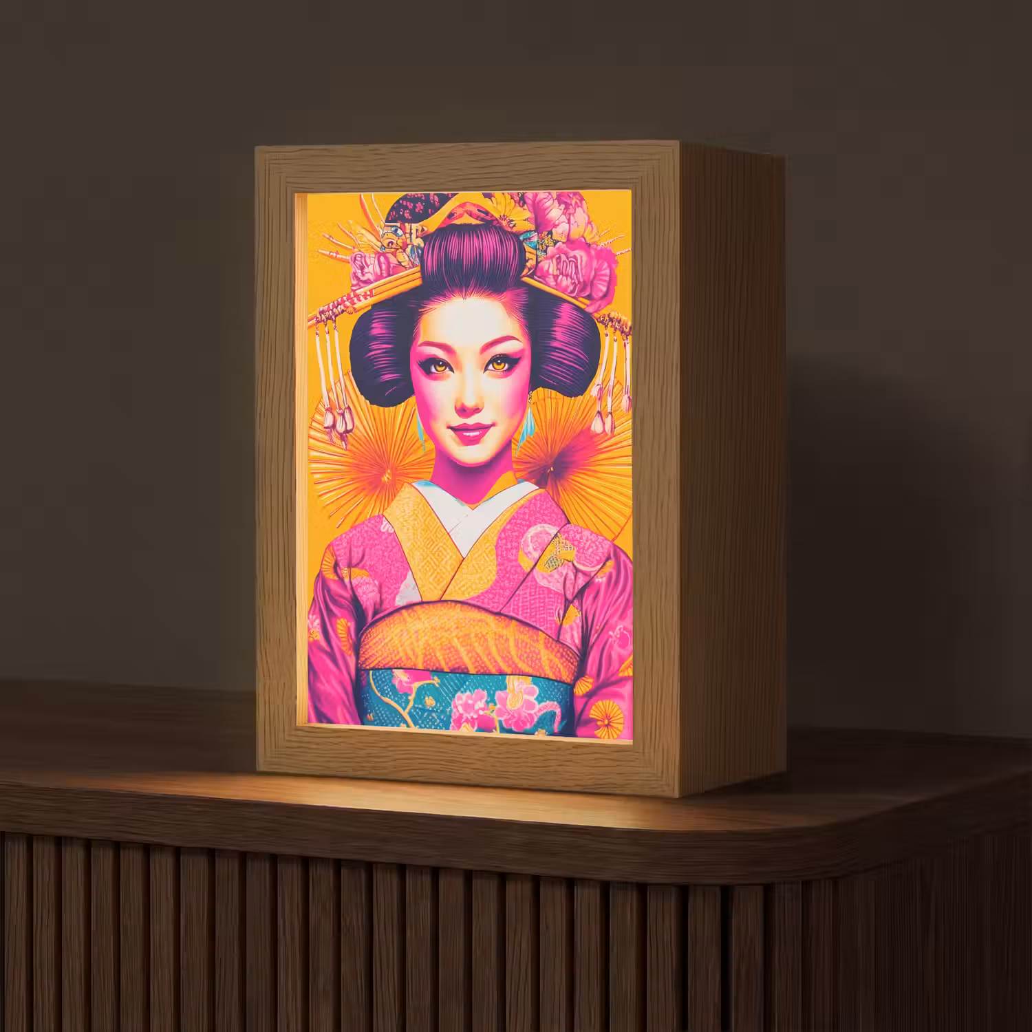 Bloemen - Vrouw - Kimono - Roze Light Box met kabel (Tafellamp) klein -z3d_website