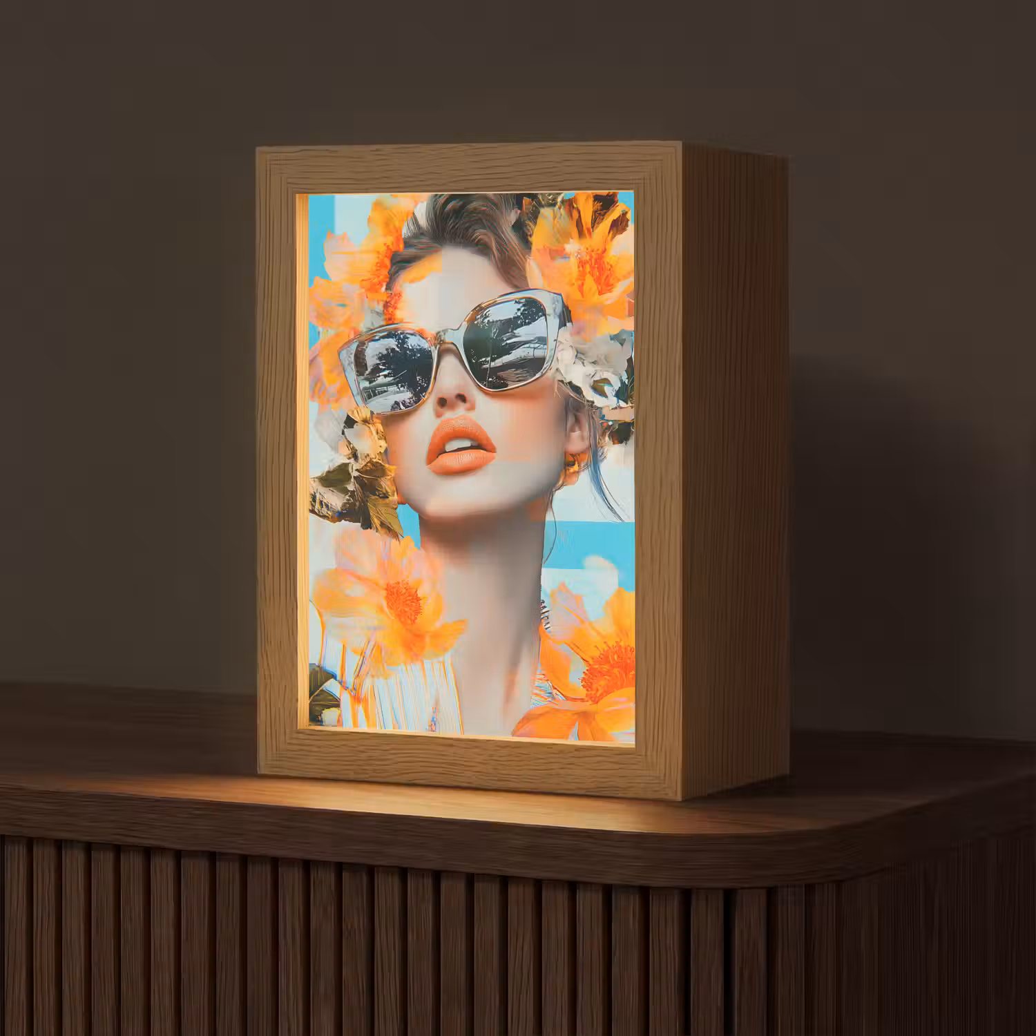 Bloemen - Vrouw - Zonnebril - Blauw Light Box met kabel (Tafellamp) klein -z3d_website