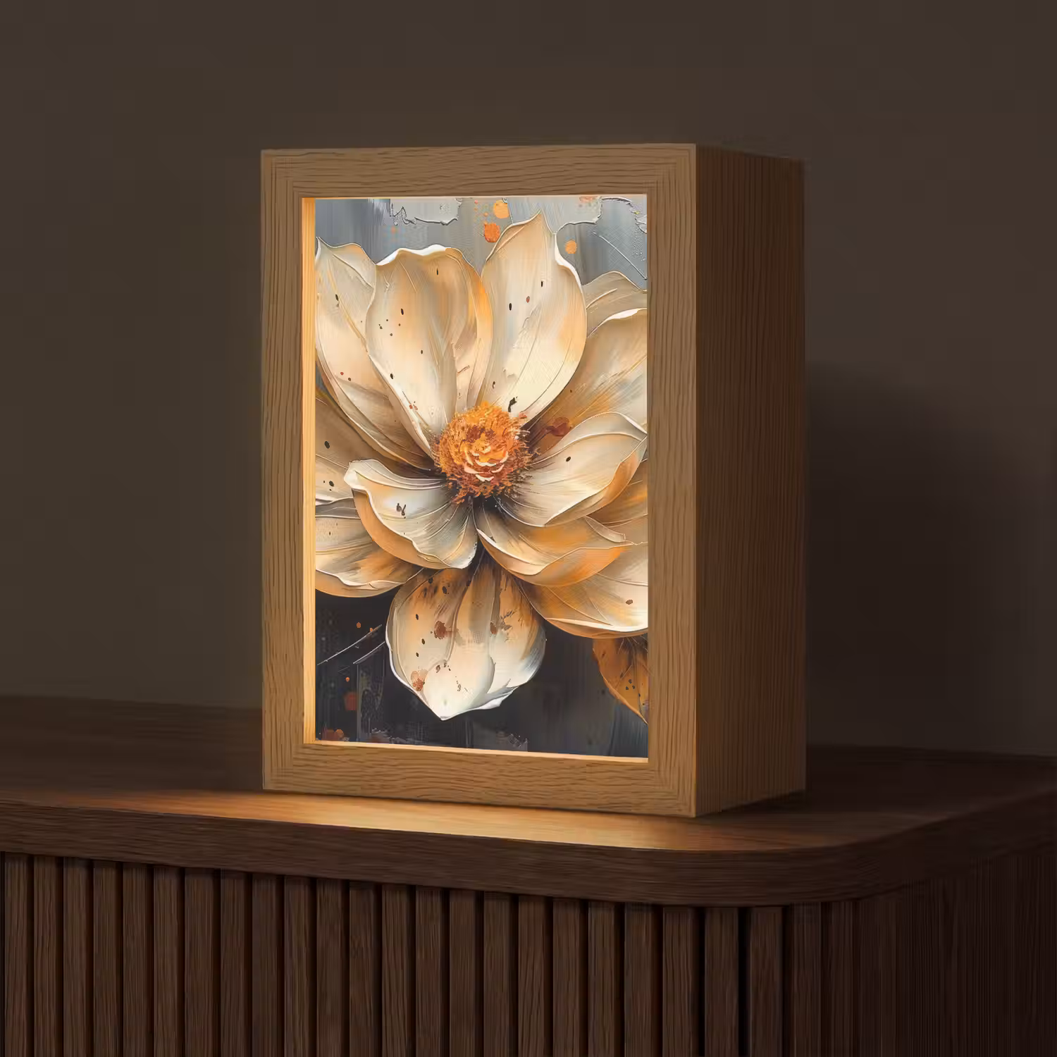 Bloemen - Goud - Kunst - Zwart - Modern Light Box met kabel (Tafellamp) klein -z3d_website